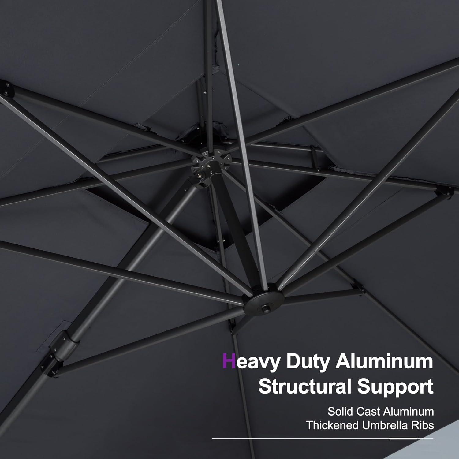 PURPLE LEAF Outdoor Cantilever Umbrellas 12FT Square Large Patio Umbrella Offset Umbrella with 360°Rotation Tilting And Hanging Double Top, Grey
