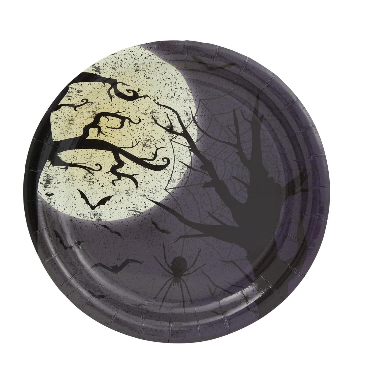 Blue Panda 144 Pieces Full Moon Halloween Party Supplies, Paper Plates, Napkins, Cups, Cutlery for Spooky Gatherings (Serves 24)