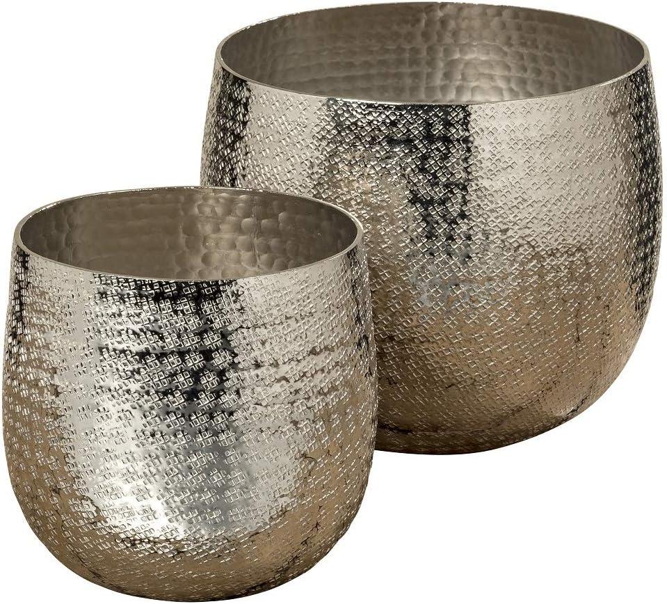 Polished Silver Aluminum Cache-Pot Planters Set