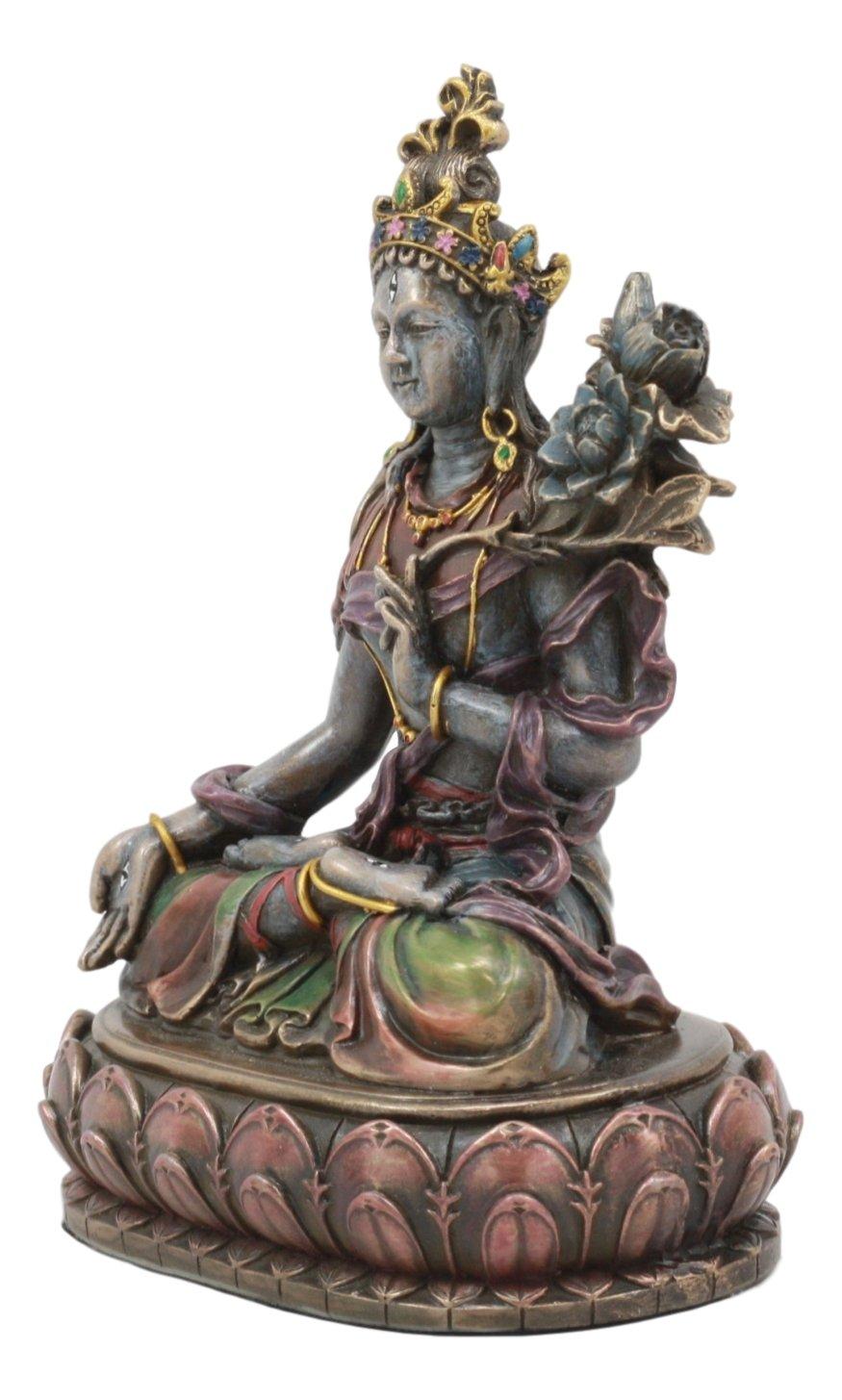 Ebros Bodhisattva White Tara Statue Goddess of Compassion and Healing Meditating On Lotus Seat Throne Buddha Sculpture Eastern Enlightenment Buddhism Figurine
