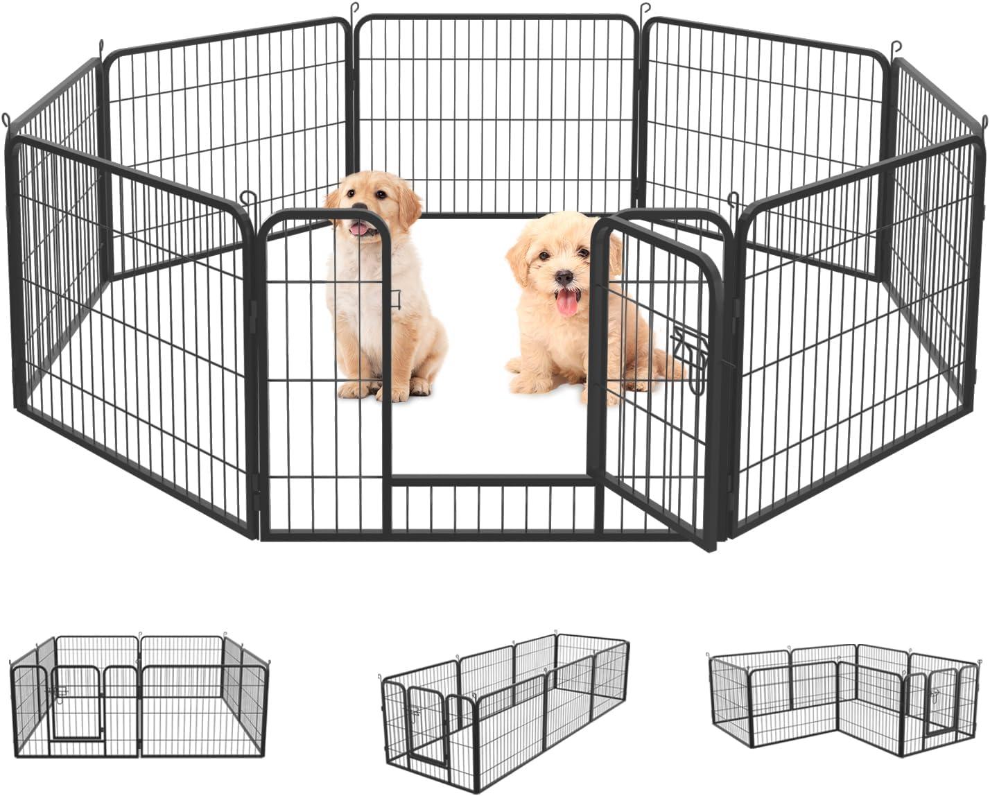 Dog Playpen, 8 Panel Foldable Dog Exercise Pen with Latch, Pet Fence with 360⁰ Hinges and Wire Meshes for Outdoor, Home, Black