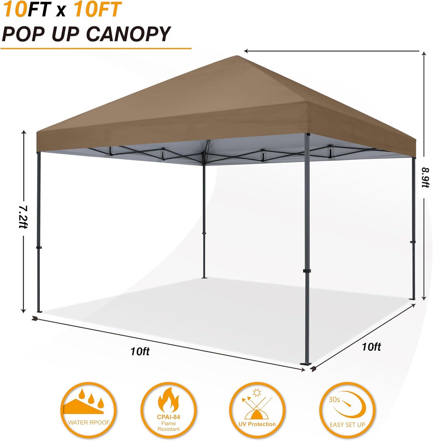 Khaki 10x10 Outdoor Pop-Up Canopy Tent with Sandbags