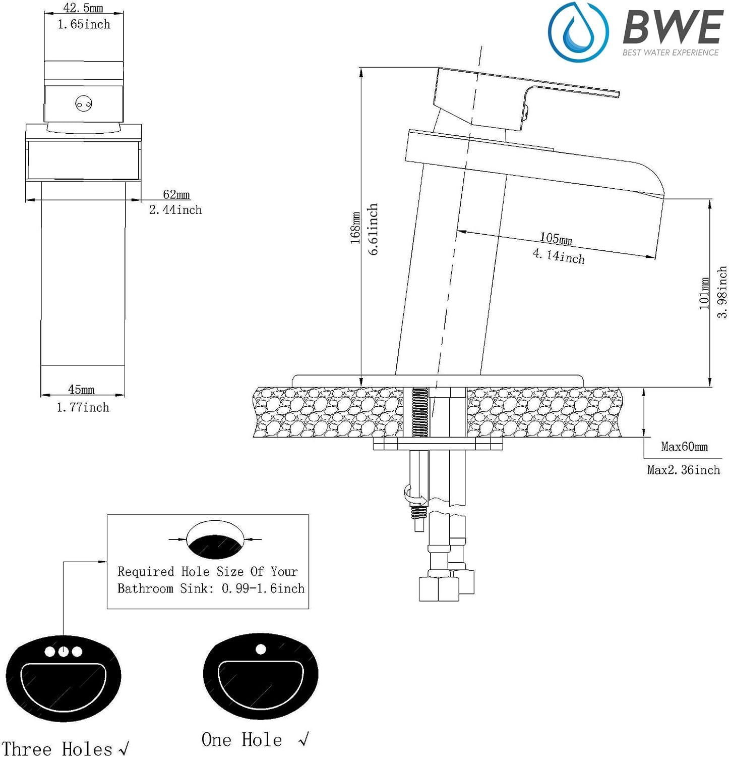 BWE Black Bathroom Faucet Waterfall Single Handle Bathroom Faucet One Hole Bathroom Sink Faucet with Supply Line Lavatory Vanity Mixer Tap Deck Mounted Matte Black