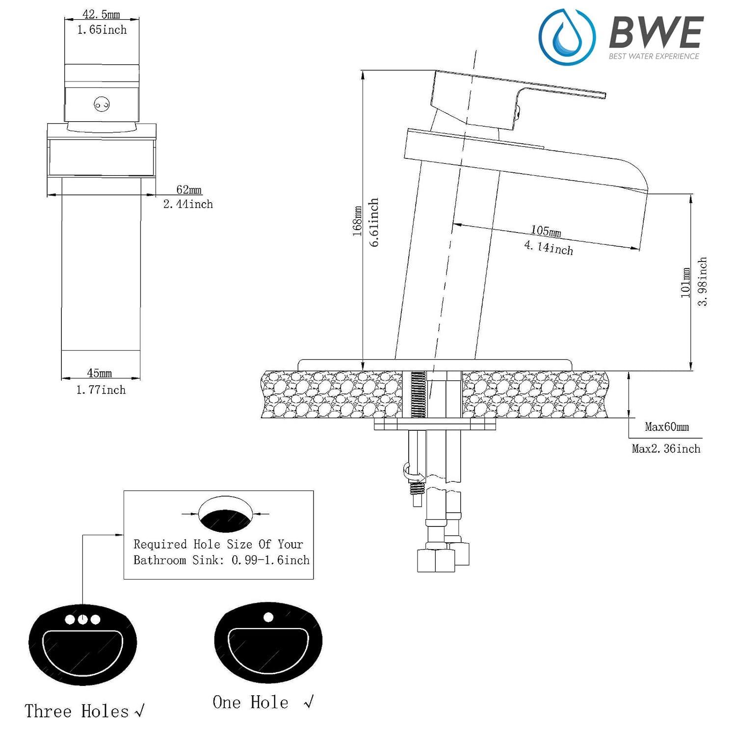 BWE Black Bathroom Faucet Waterfall Single Handle Bathroom Faucet One Hole Bathroom Sink Faucet with Supply Line Lavatory Vanity Mixer Tap Deck Mounted Matte Black