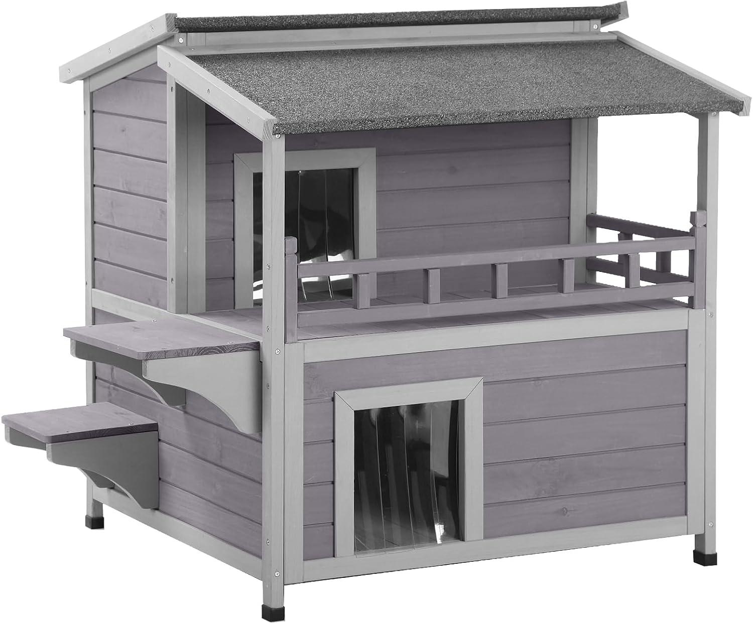 Archie & Oscar™ Outdoor Cat House 2-story Wooden Feral Cat Shelter with Balcony & Roof