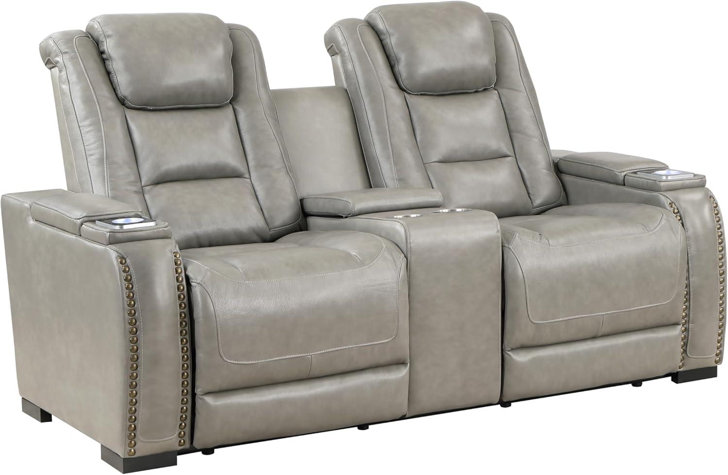 New Classic Furniture Breckenridge Leather Power Console Loveseat in Gray