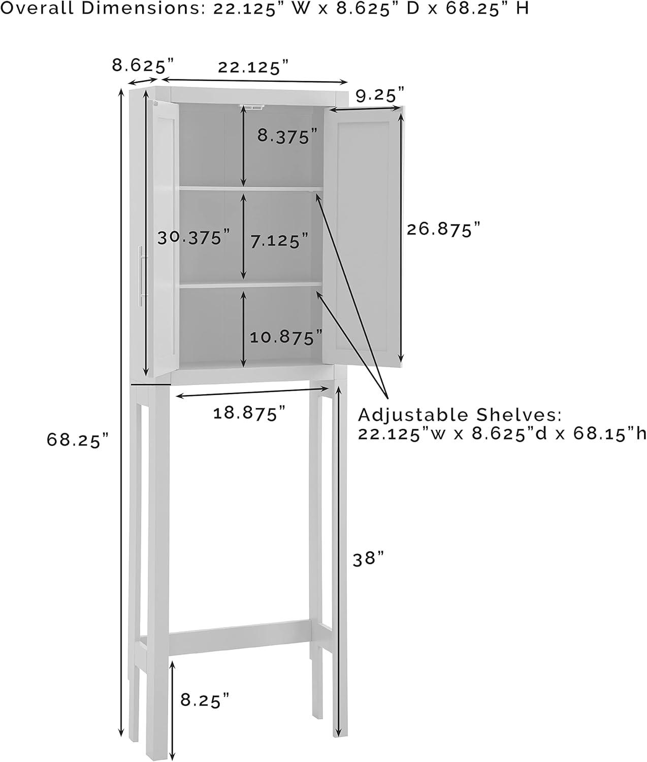 Sleek White Adjustable Over-the-Toilet Storage Cabinet