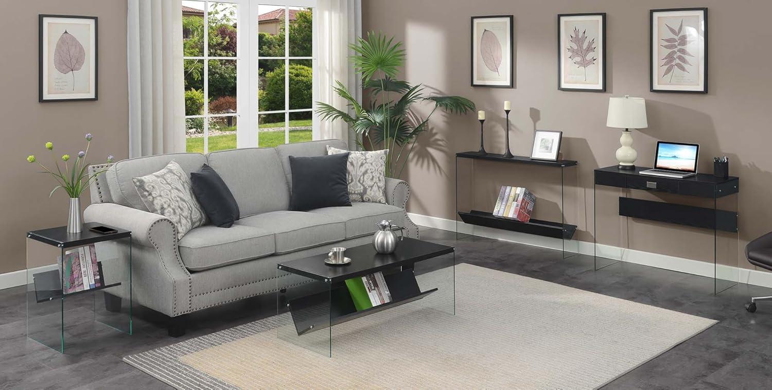 Modern Rectangular Wood and Glass Coffee Table with Shelf