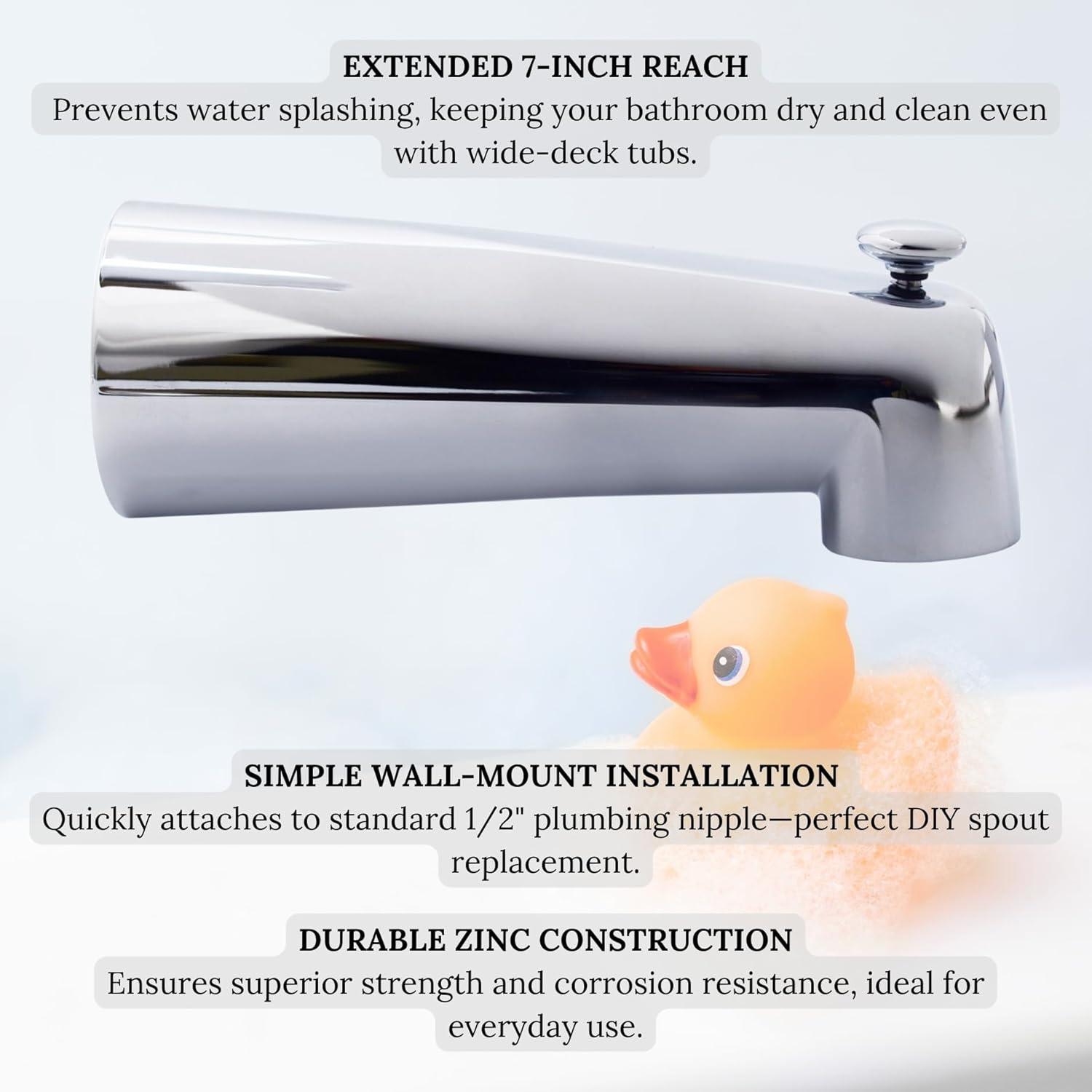 7" Reach Wall Mount Tub Spout with Diverter
