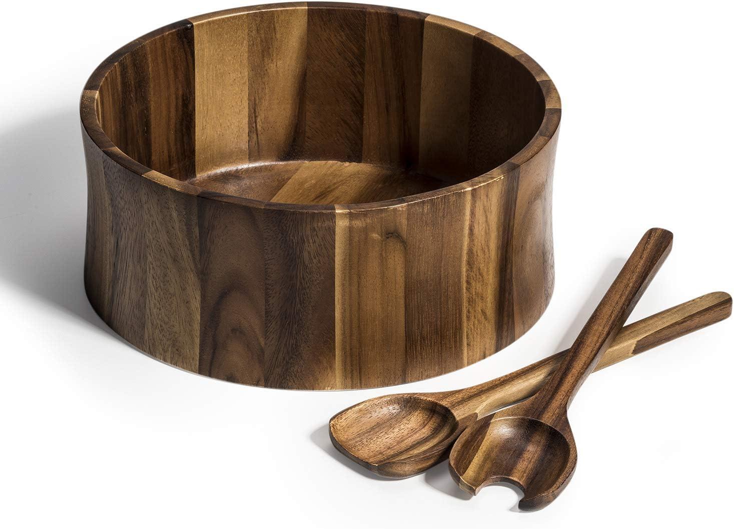 Extra Large Acacia Wood Salad Bowl with Servers