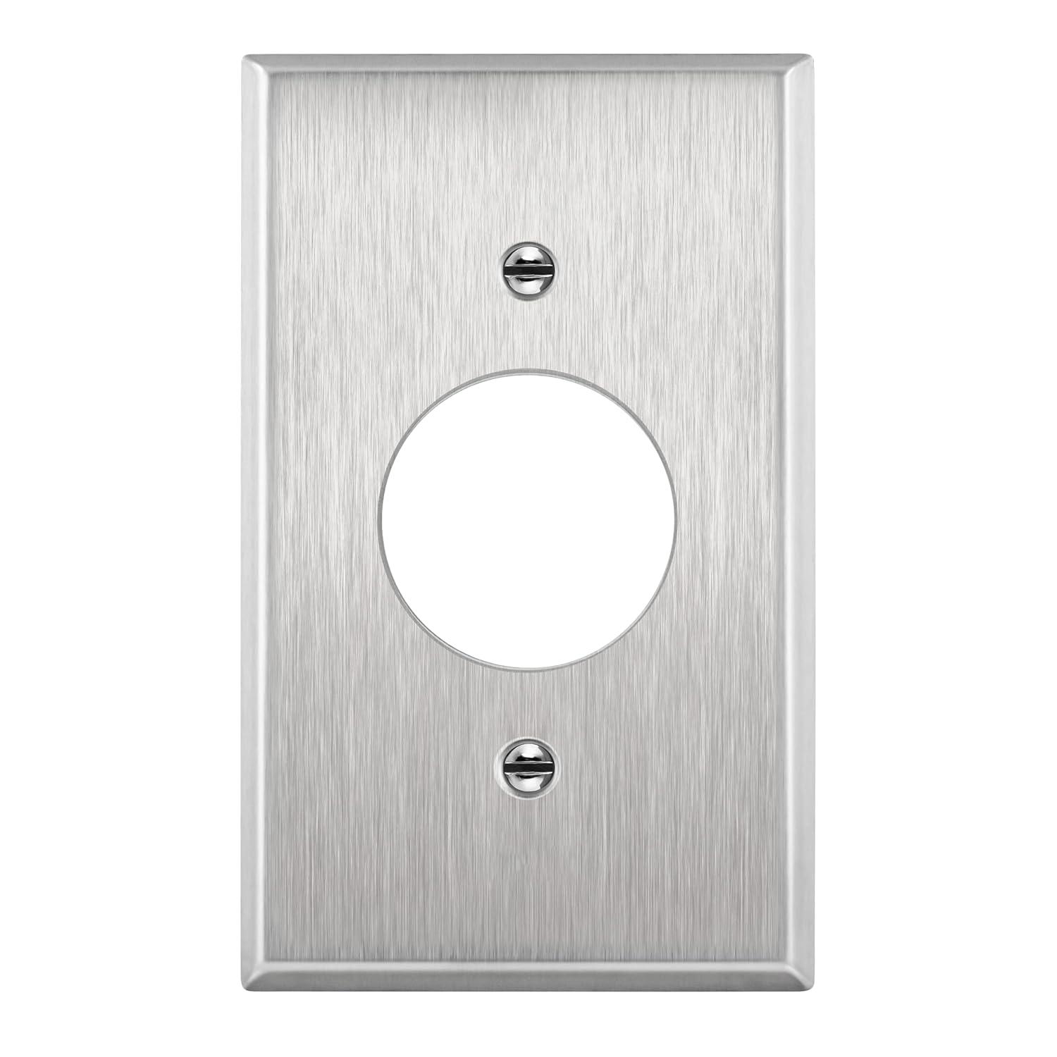 ENERLITES 1.406" Hole Single Receptacle Outlet Metal Wall Plate, Corrosive Resistant, Over Size 1-Gang 5.5" x 3.5", 7751O, 430 Stainless Steel, UL Listed, Silver