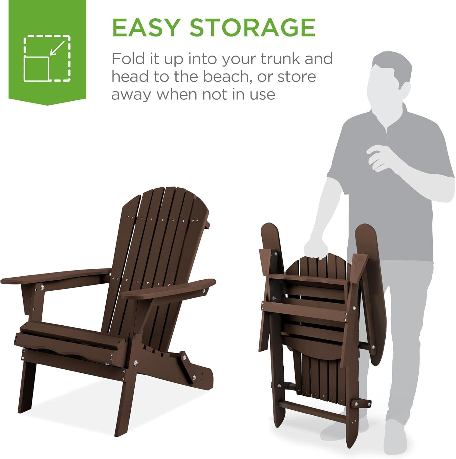 Best Choice Products Folding Adirondack Chair Outdoor, Wooden Accent Lounge Furniture w/ 350lb Capacity - Natural