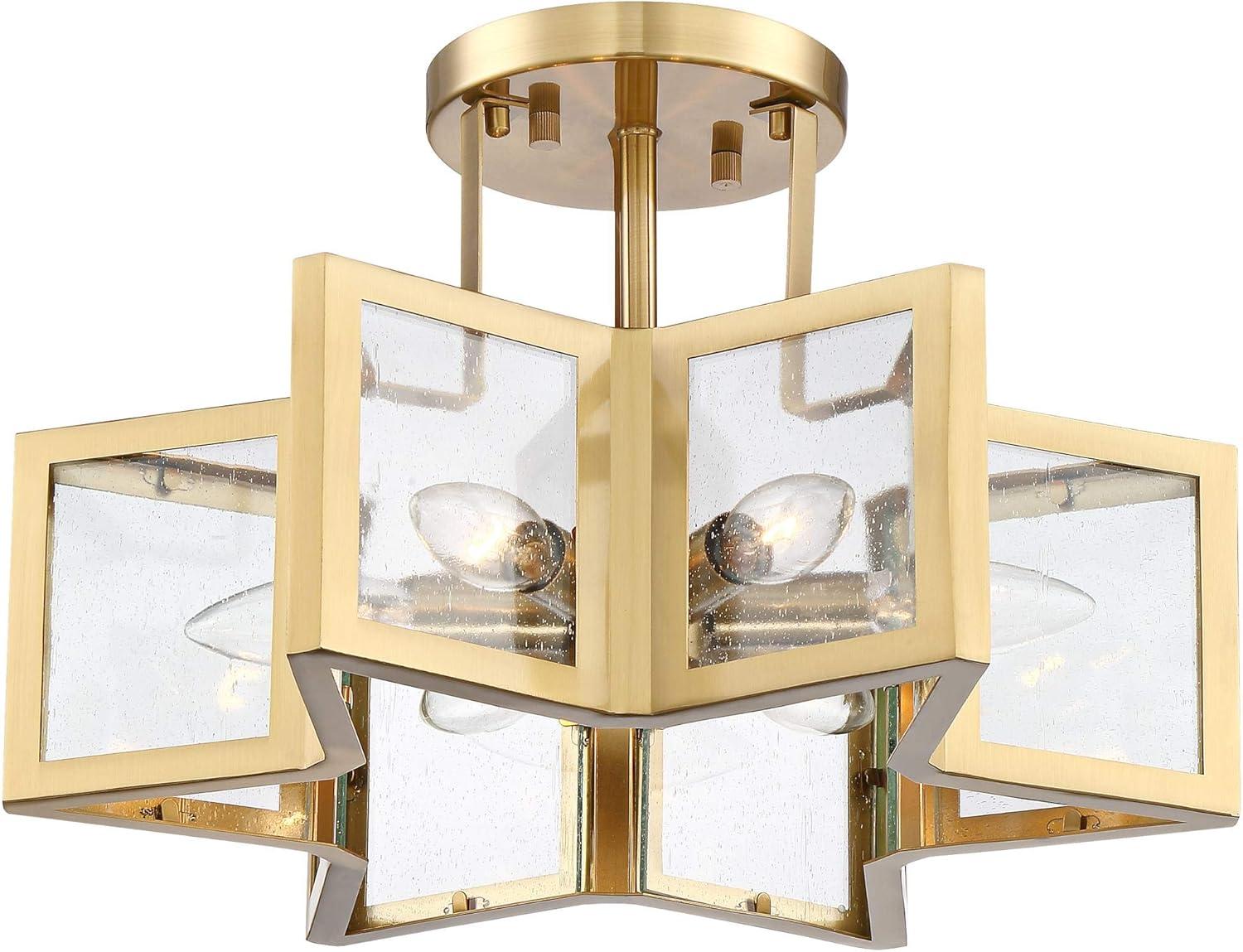 Possini Euro Design Casa Star Modern Ceiling Light Semi Flush Mount Fixture 16" Wide Warm Brass 6-Light Clear Glass for Bedroom Kitchen Living Room