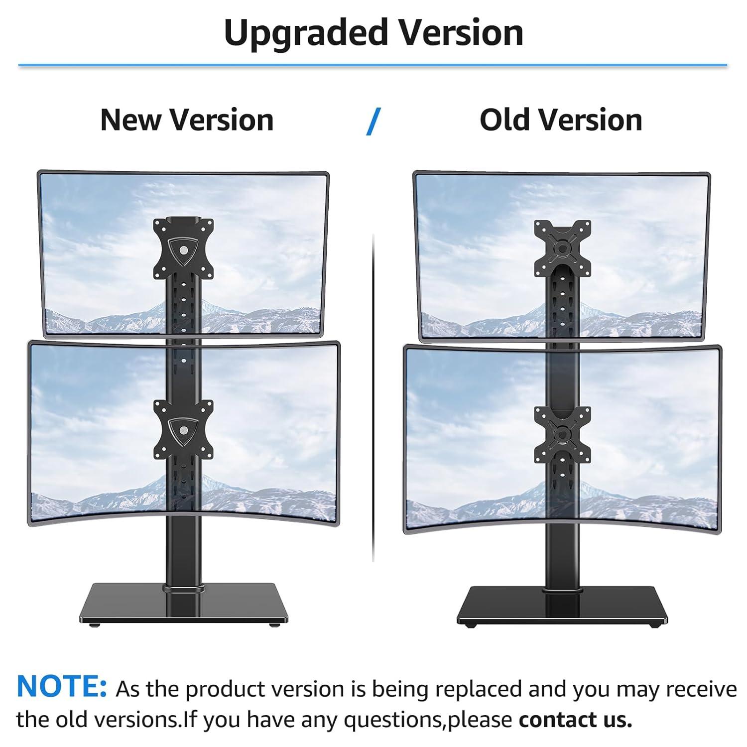 MOUNTUP Vertical Dual Monitor Stand, Stack Two Screens up to 32 inches,33 Lbs, Free-Standing Monitor Desk Mount, Monitor Riser with Swivel, Tilt, Height Adjustable, VESA Stand 100 x 100mm, 75 x 75mm