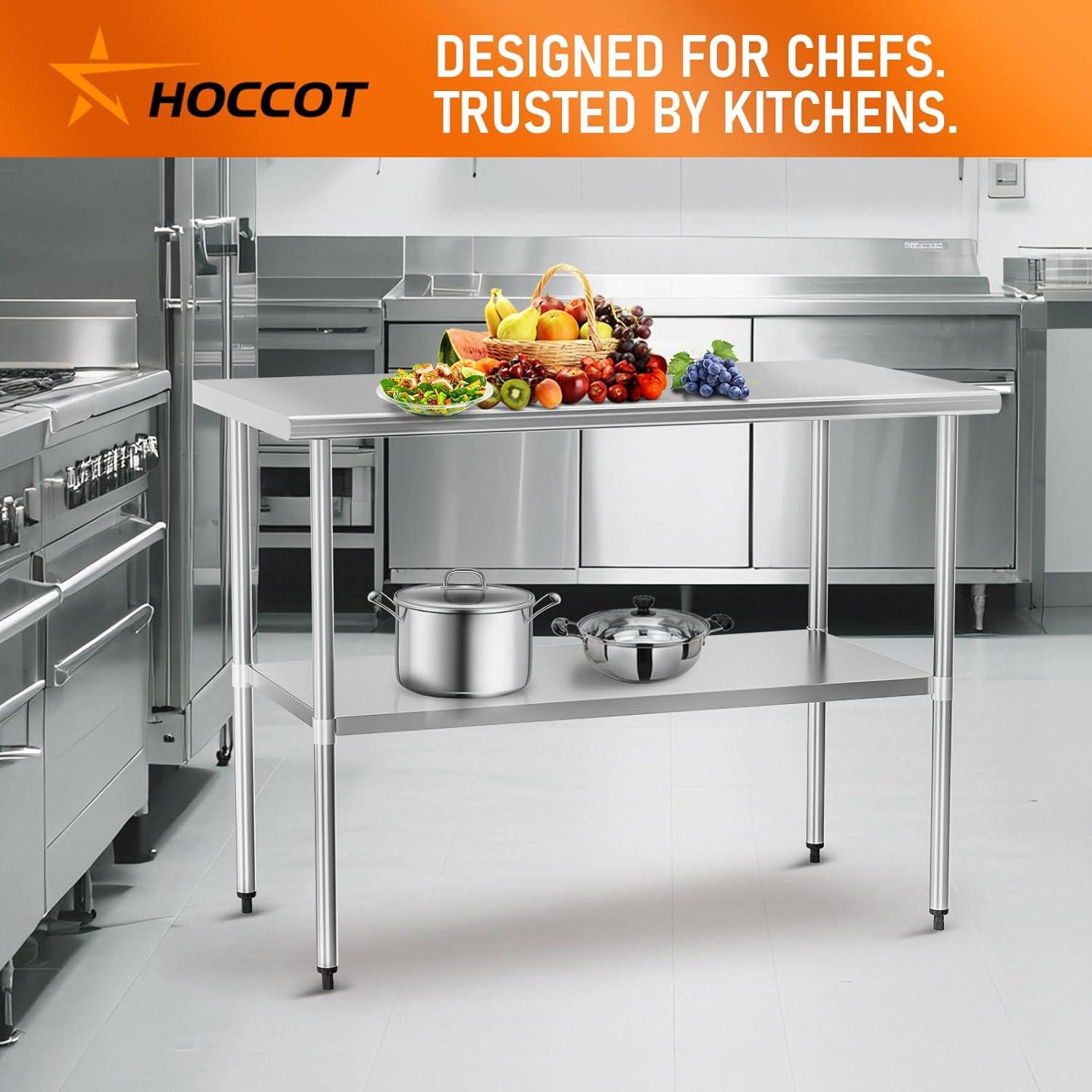 Stainless Steel Table for Food Prep & Work 30 x 48 inches Utility Table with Adjustable Undershelf, Commercial Workstation in Kitchen, Garage, Outdoor BBQ
