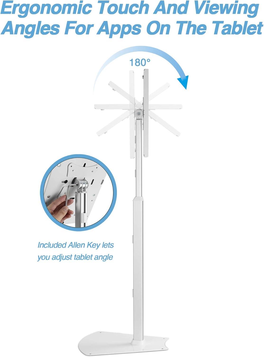 AVLT Height Adjustable Anti-Theft 10.5” Tablet Kiosk Floor Display Stand Compatible with iPad 9.7", 10.2", Pro 10.5", Air 10.5" (Gen 3), Samsung Galaxy Tab A 10.1" (2019) - White