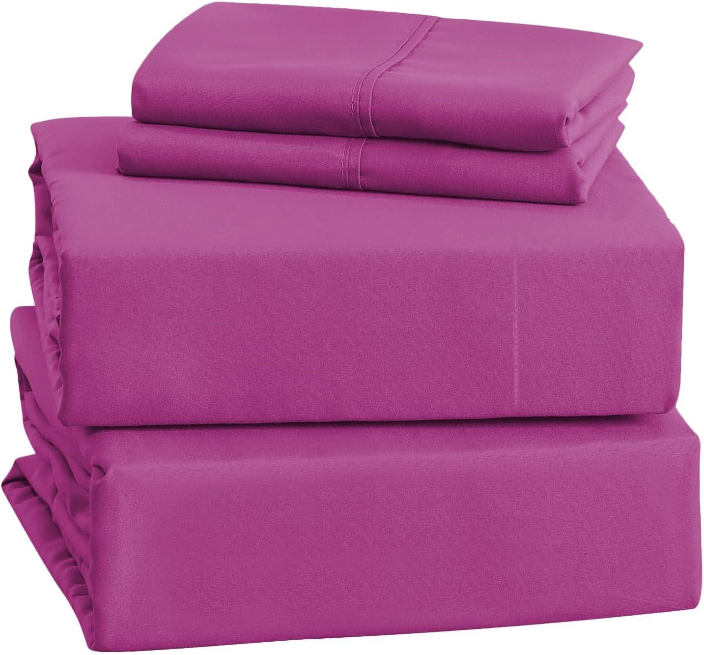 IR Imperial Rooms Bed Sheet Sets Deep Pocket Soft Microfiber, 1800 Series Queen Purple 4 Pcs