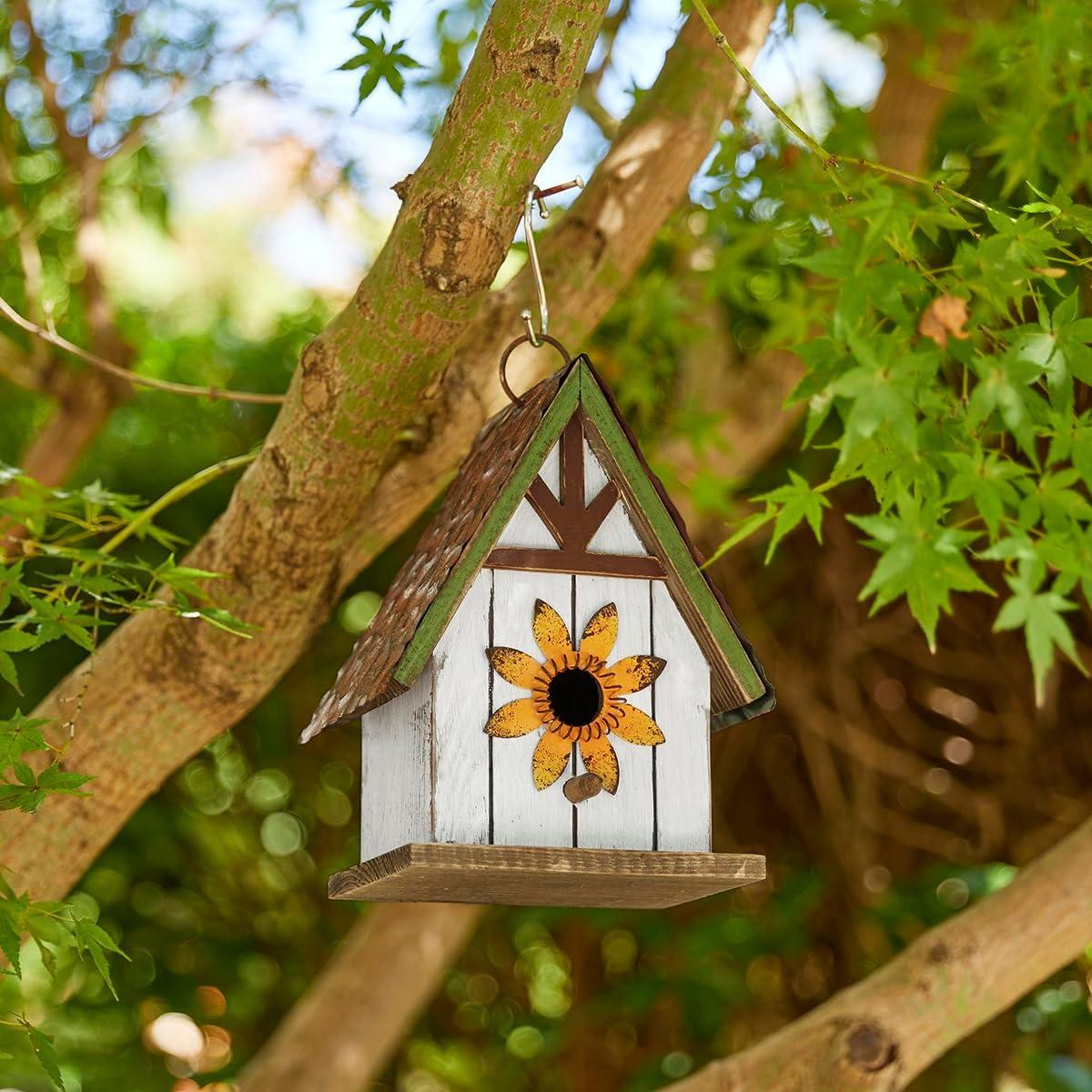 Green Hand Painted Wood Birdhouse with Distressed Details
