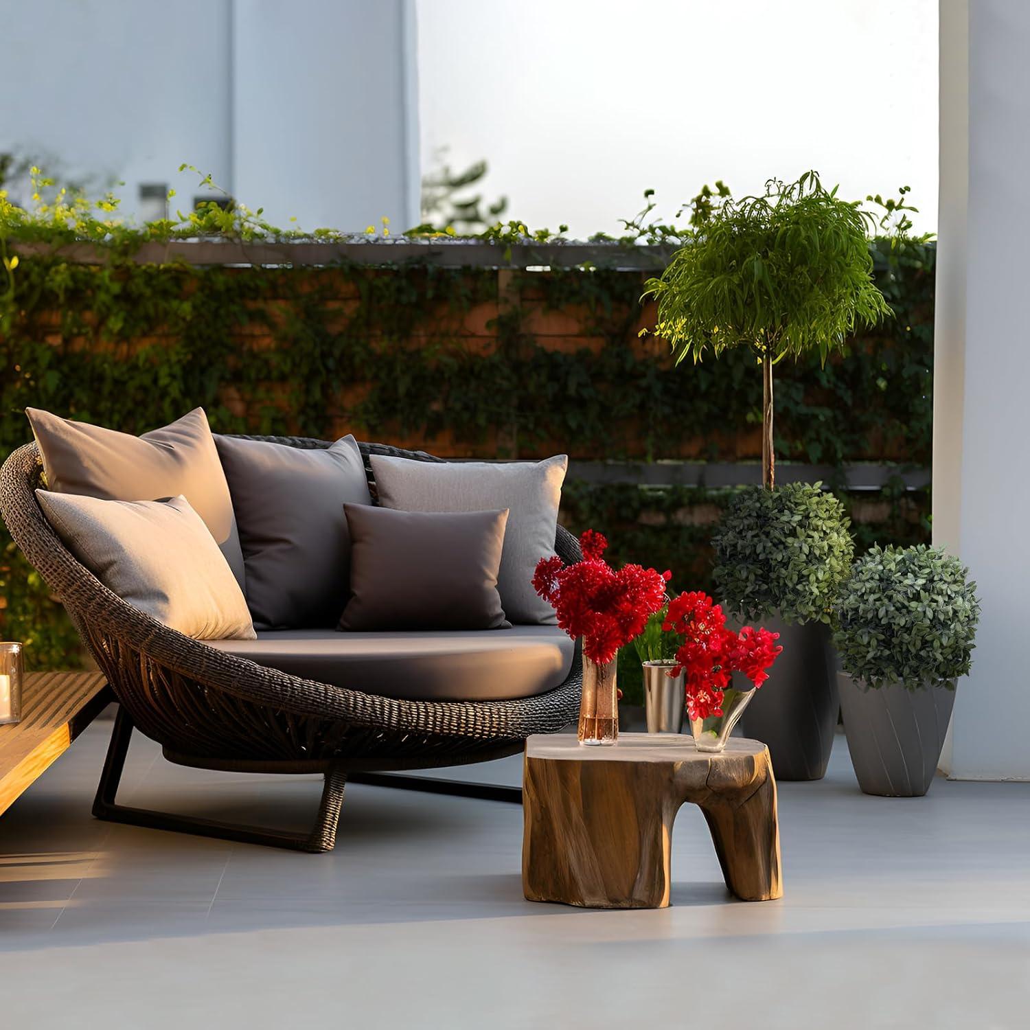 22’’ Faux Boxwood Topiary Ball Tree Set of 2, Artificial Plants Outdoor Weather Resistant, Cement-Filled Potted Bushes, Evergreen Topiary Trees Artificial for Porch Decoration Indoor Outdoor