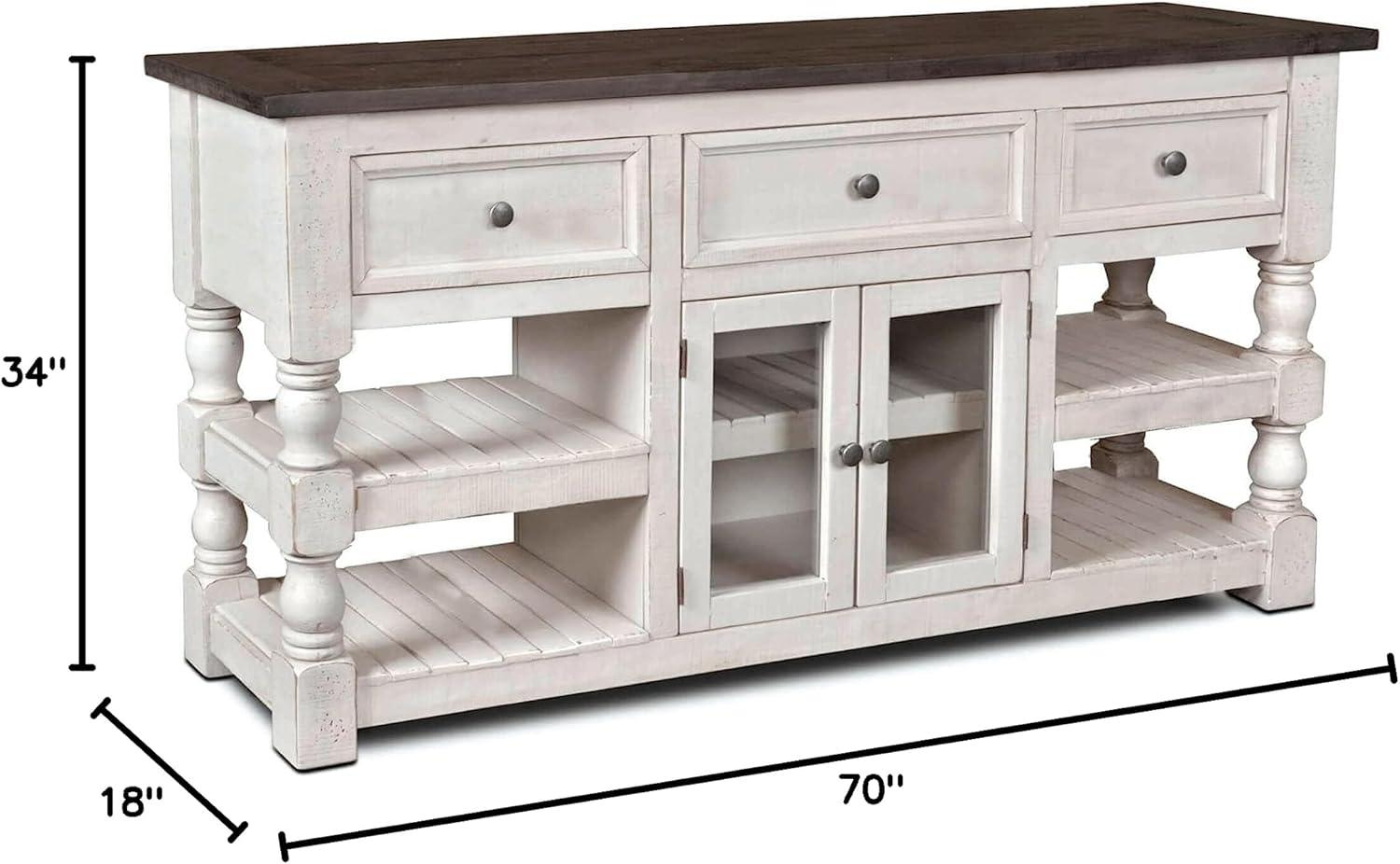 Sunset Trading Stowe Barn Door Console - Media Cabinet - TV Stand - Rustic White and Brown Solid Wood