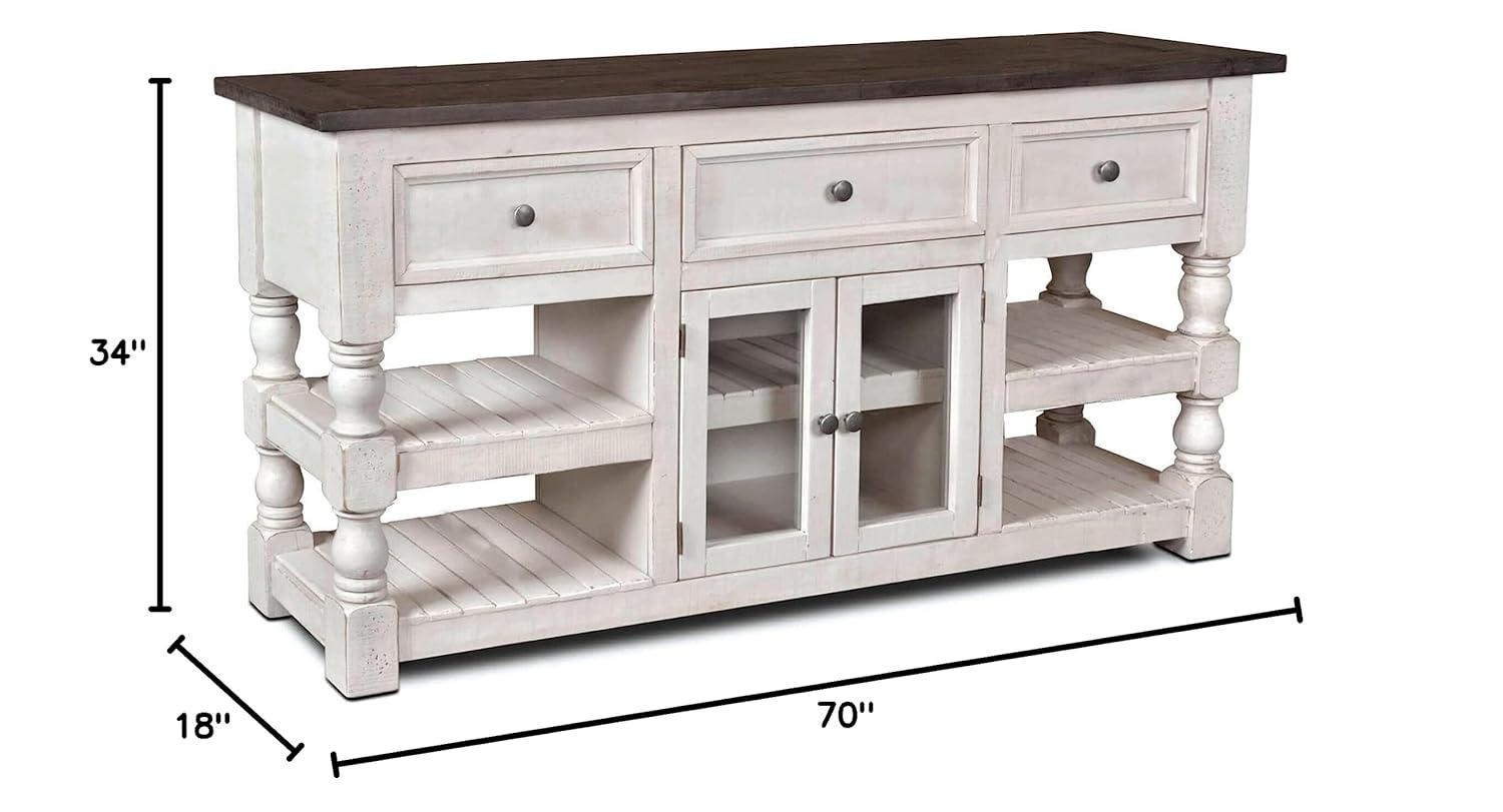 Sunset Trading Stowe Barn Door Console - Media Cabinet - TV Stand - Rustic White and Brown Solid Wood