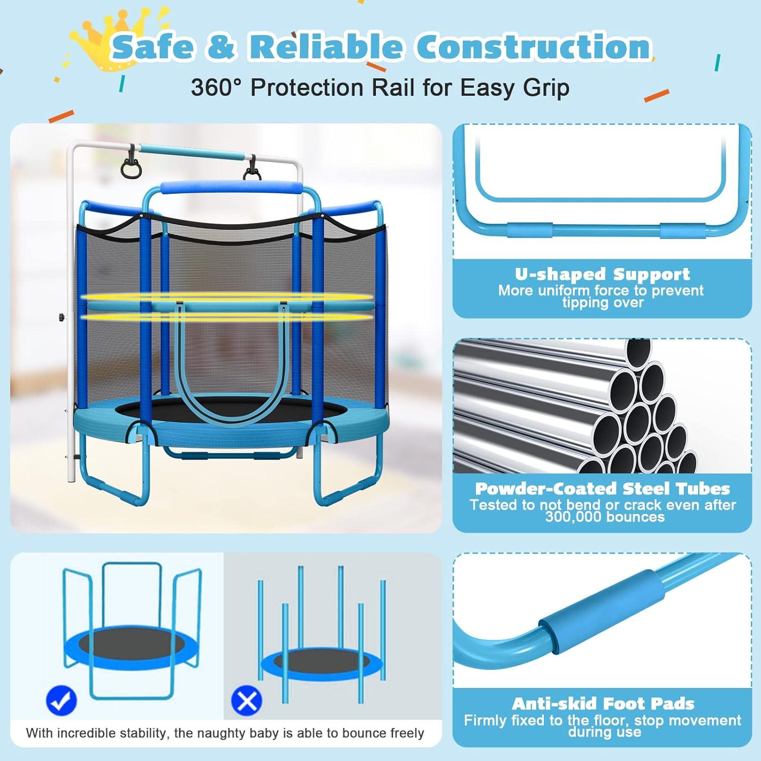 Gymax 5FT Kids 3-in-1 Game Seamless Trampoline W/ Enclosure Net Spring Pad In/ Outdoor