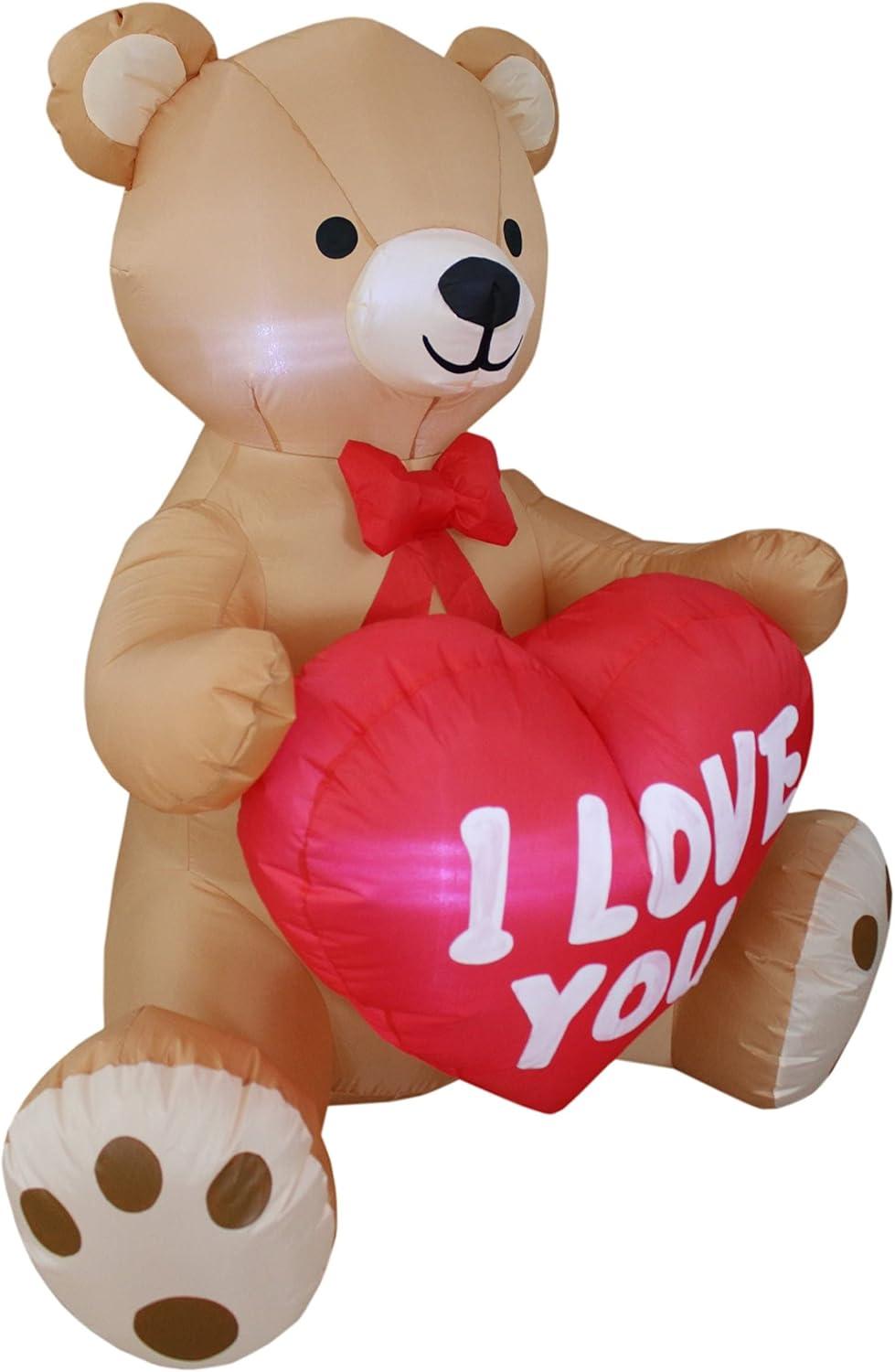 BZB Goods 4 Foot Tall Lighted Happy Valentine's Day Inflatable Sweet Teddy Bear with I Love You Heart Indoor / Outdoor Blow Up Yard Decoration