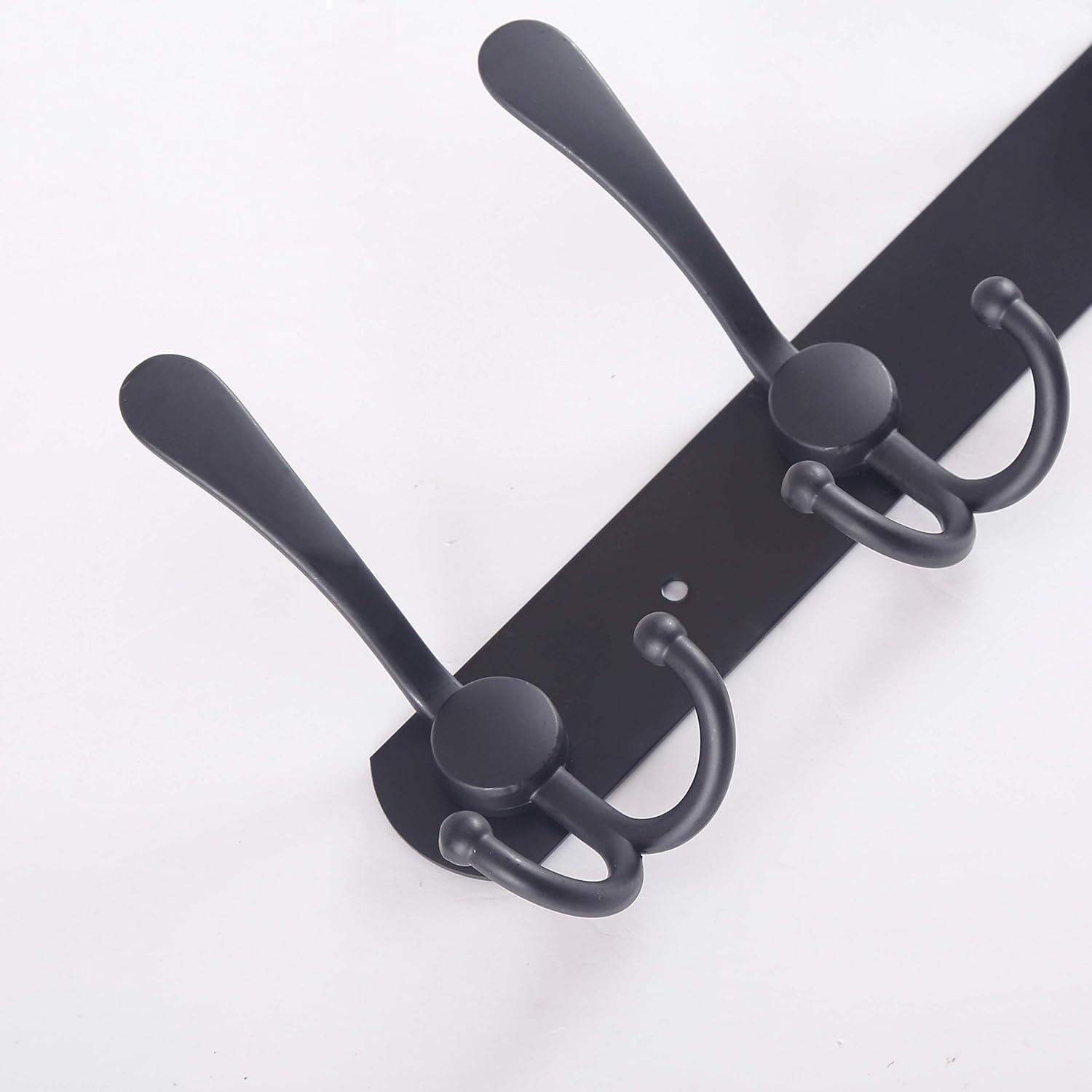 Black Wall Mounted Coat Rack with 5 Tri Hooks