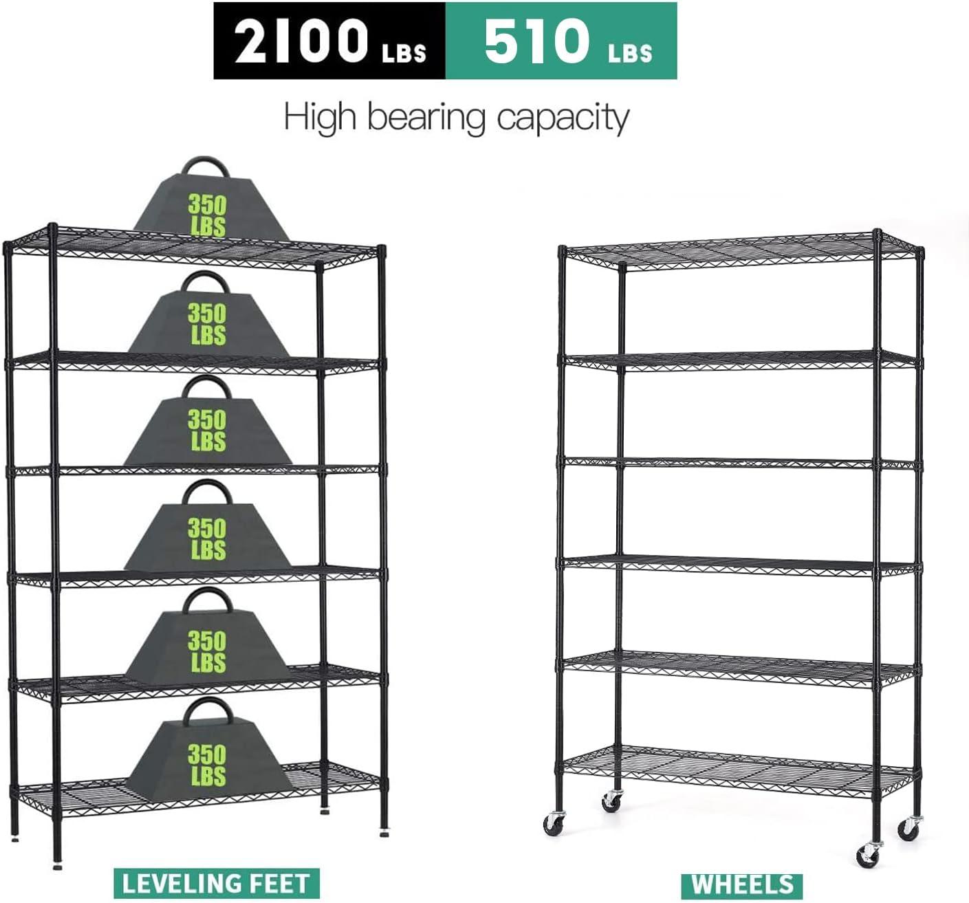 ChicCrest 18x48x72 Inch Wire Shelving Unit with Wheels 6 Tier Heavy Duty Layer Rack Storage Metal Shelf Garage Organizer Wire Rack Shelving Adjustable Utility 2100 LBS Capacity with Casters,Black