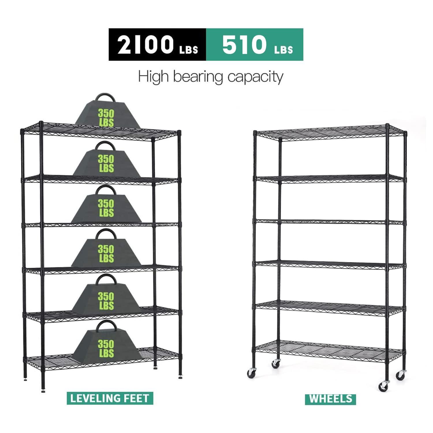 ChicCrest 18x48x72 Inch Wire Shelving Unit with Wheels 6 Tier Heavy Duty Layer Rack Storage Metal Shelf Garage Organizer Wire Rack Shelving Adjustable Utility 2100 LBS Capacity with Casters,Black
