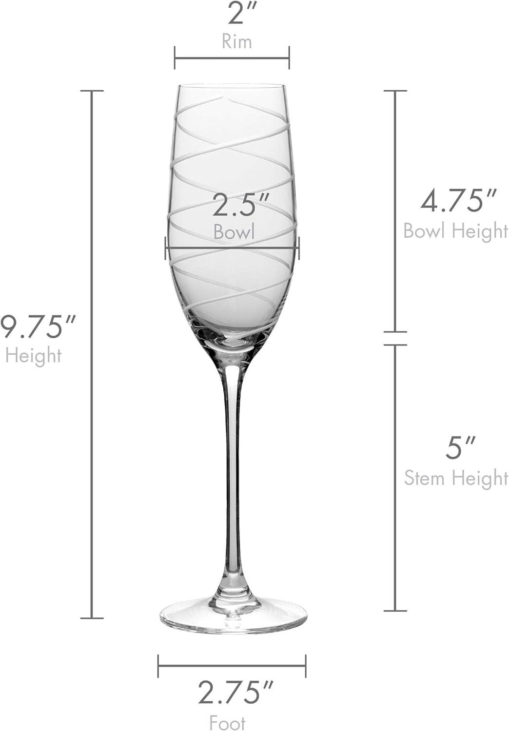 Set of 4 Clear Crystal Champagne Flute Glasses with Etched Designs