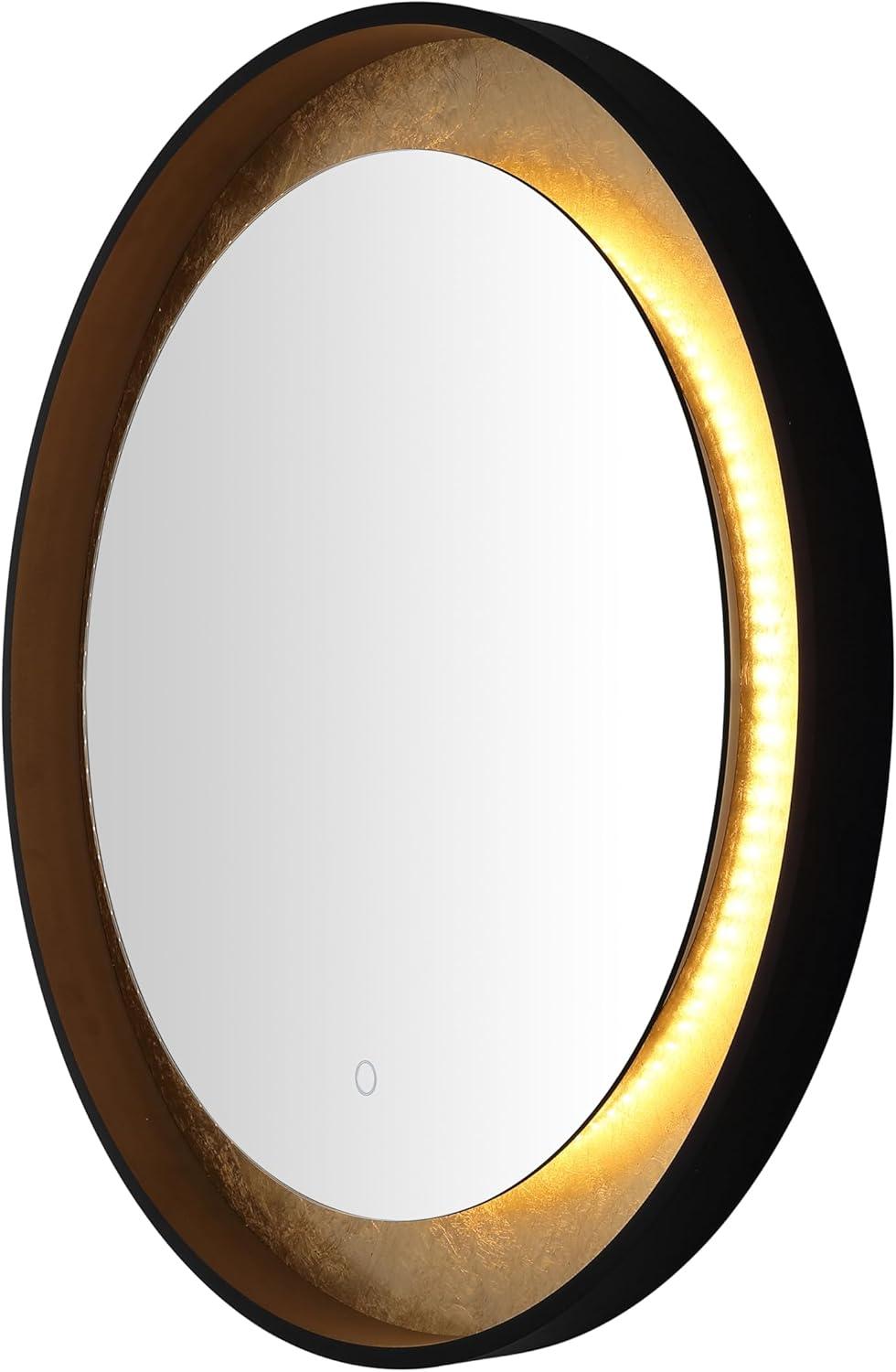 SAFAVIEH Erdem 30 Inch Aluminum Led Mirror, Black/Gold Leaf