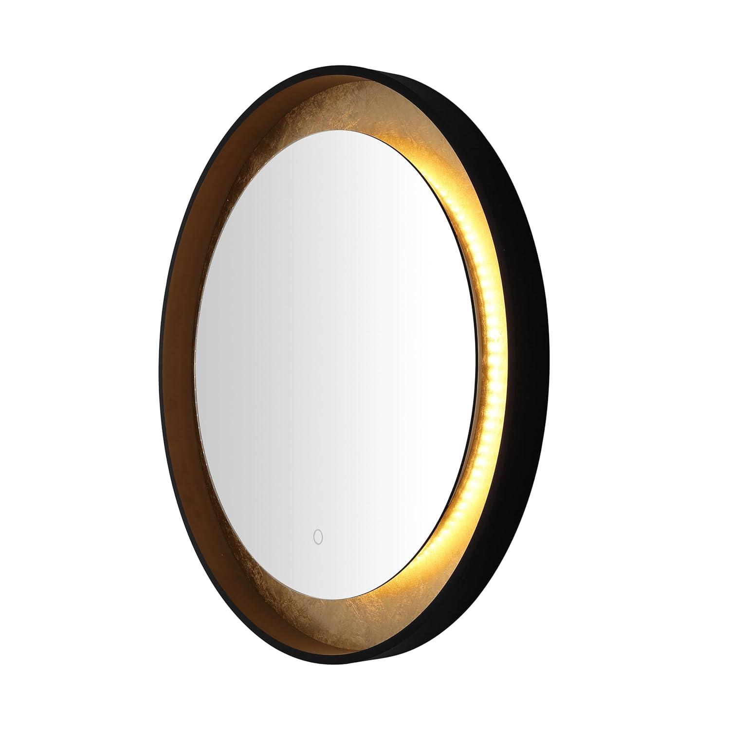SAFAVIEH Erdem 30 Inch Aluminum Led Mirror, Black/Gold Leaf