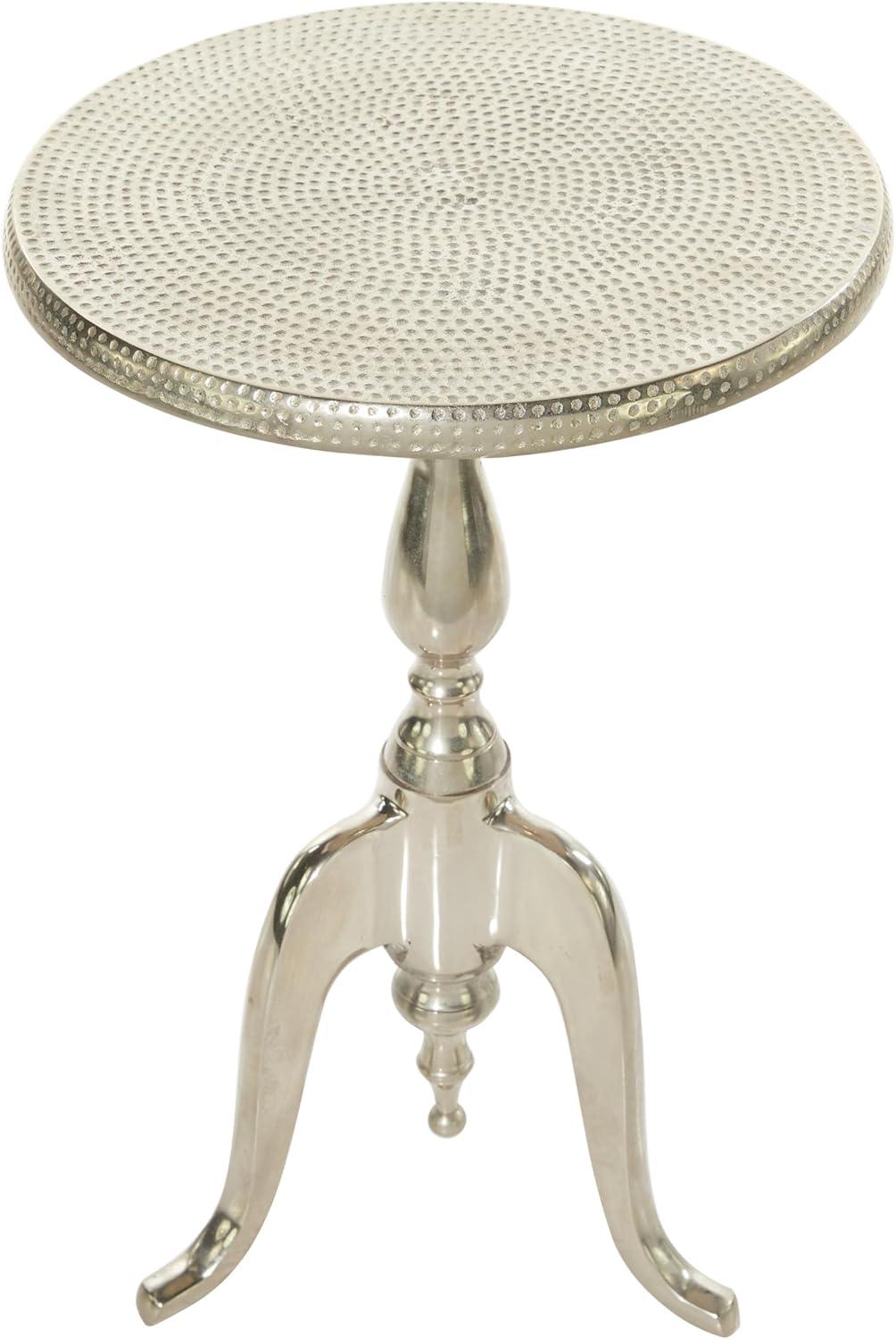 Hammered Metal Accent Table Silver - Olivia & May: Round Pedestal, Indoor Use, Aluminum Frame