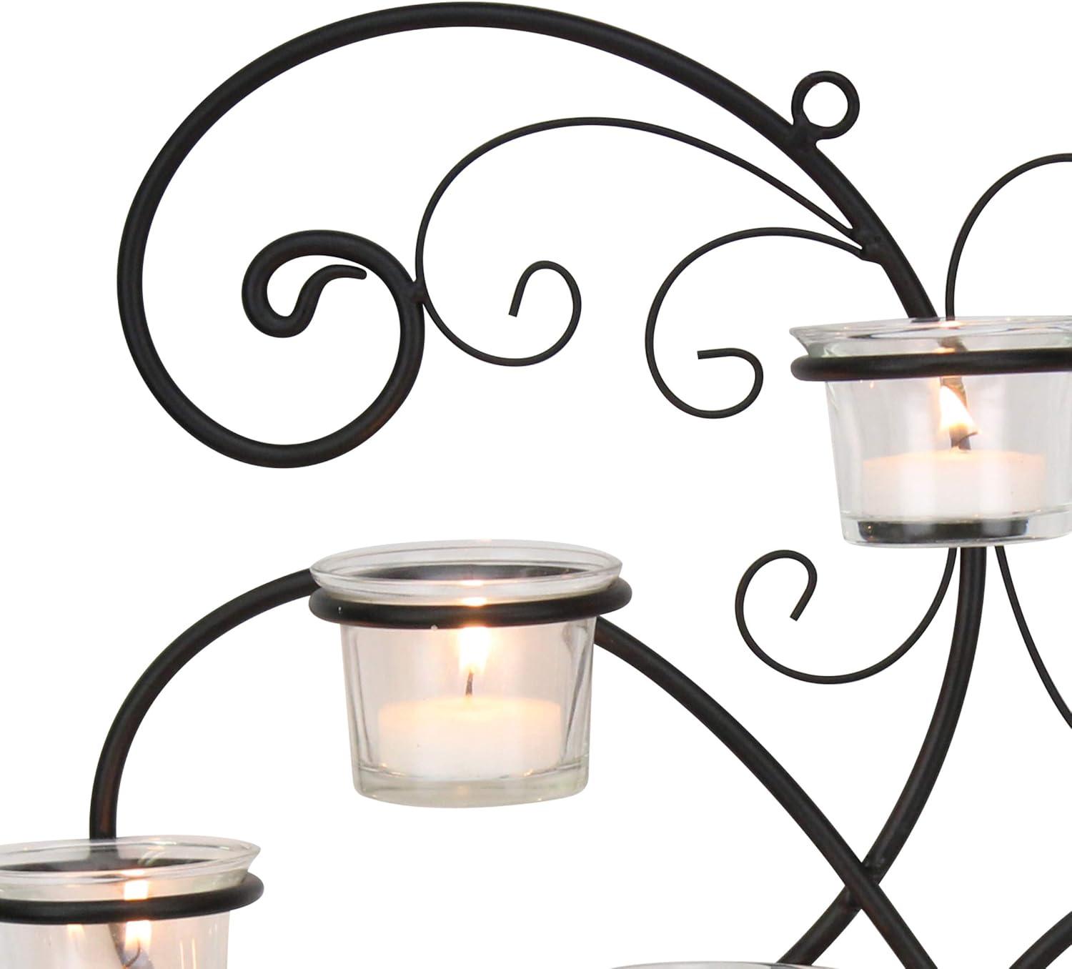 Modern Decorative Ivy Tea Light Candle Holder - Stonebriar Collection: Elegant Wall Sconce, 7 Glass Hurricanes