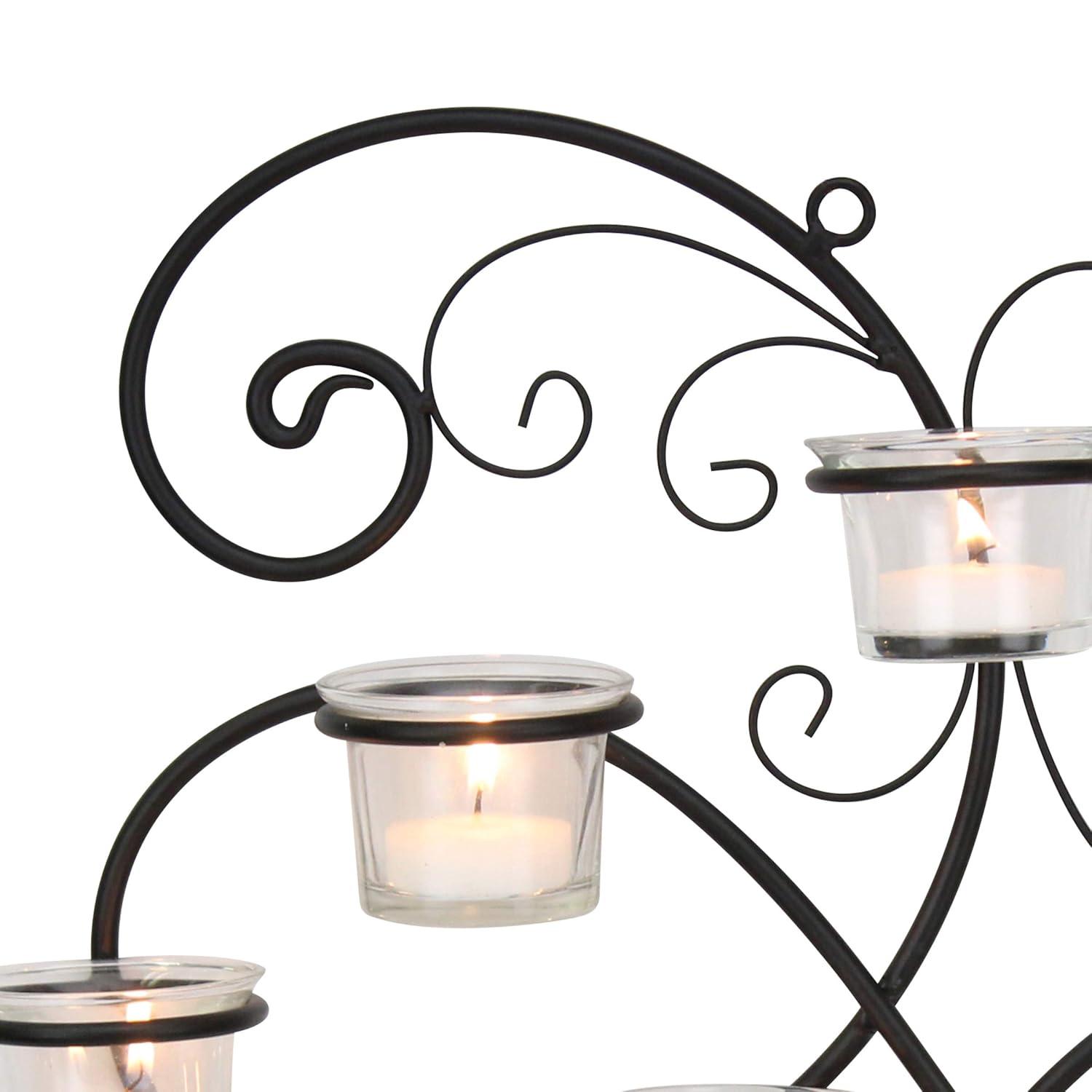 Modern Decorative Ivy Tea Light Candle Holder - Stonebriar Collection: Elegant Wall Sconce, 7 Glass Hurricanes