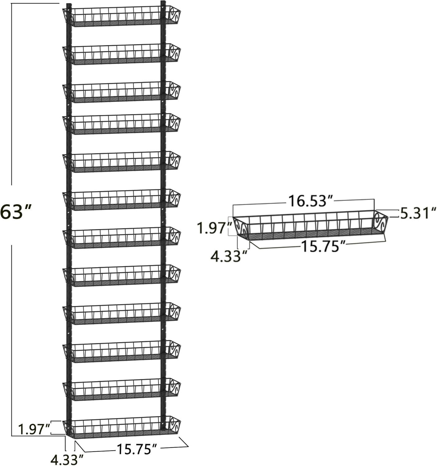 SWOMMOLY Adjustable Wall Mount Spice Rack Organizer, 12-Tier Dual-use (Multi-use) Hanging Spice Shelf Storage for Kitchen Pantry Cabinet Door, Seasoning Holder Organizer, Black