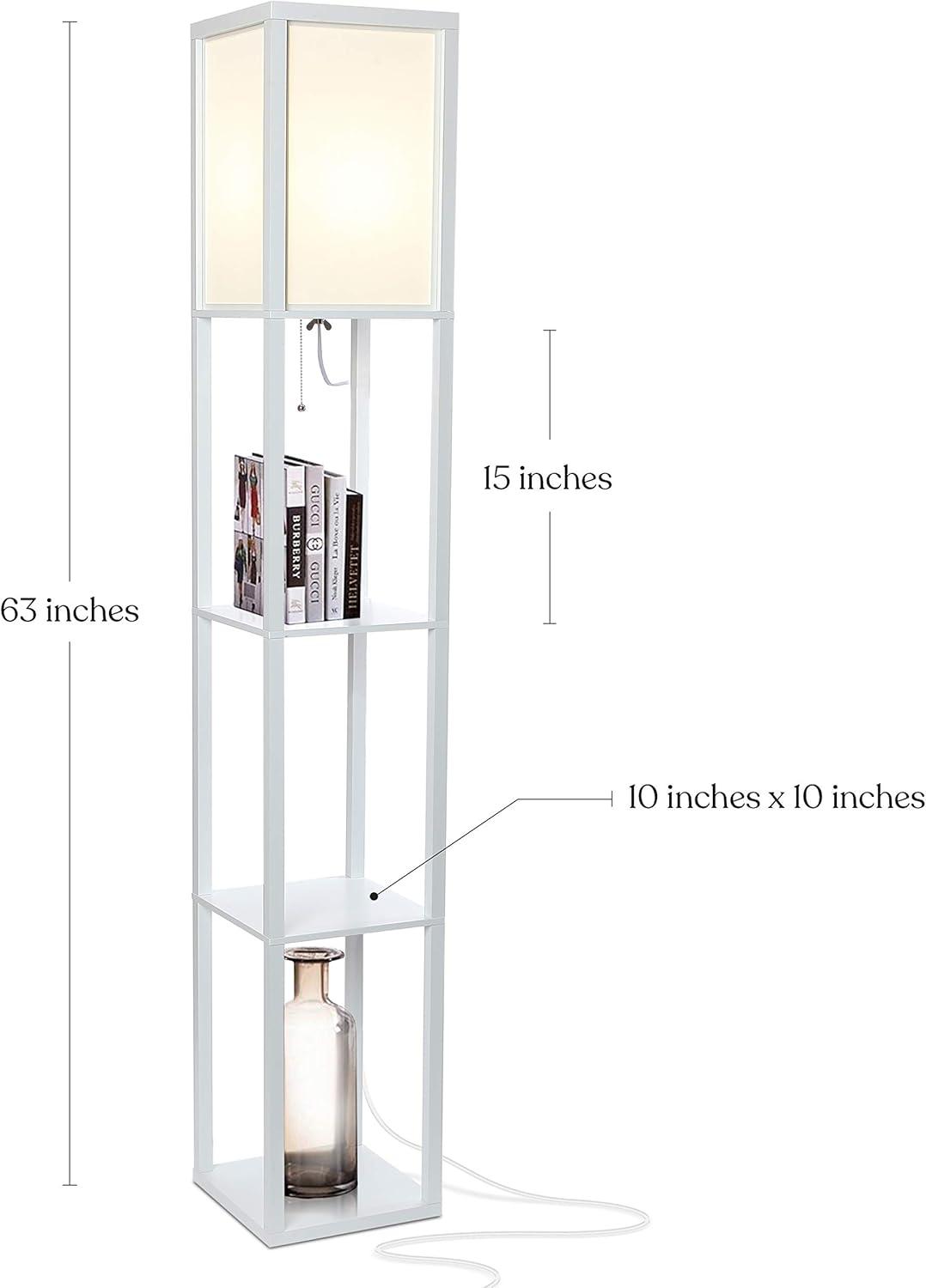 White Adjustable LED Shelf Floor Lamp with Storage