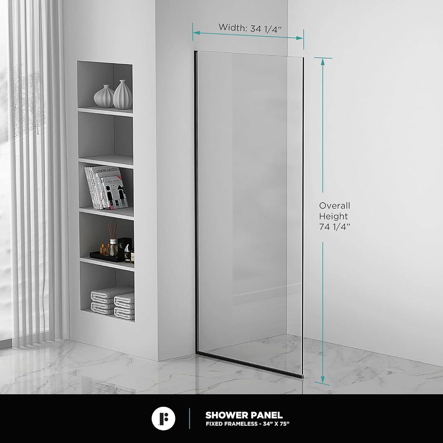 34'' W x 74.25'' H Semi-Frameless Fixed Glass Panel