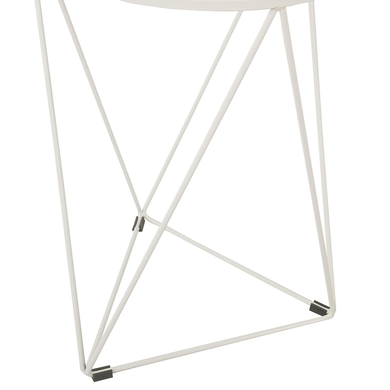 HomePop Metal Accent Table Triangle White Base, Round Mirror Top