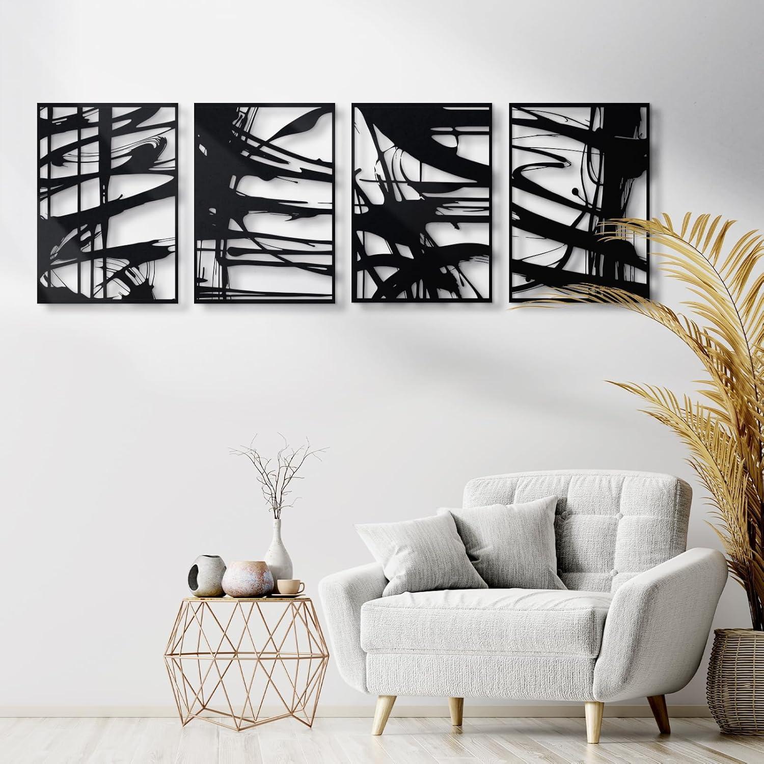 Black Metal Minimalist 3D Abstract Wall Art Set