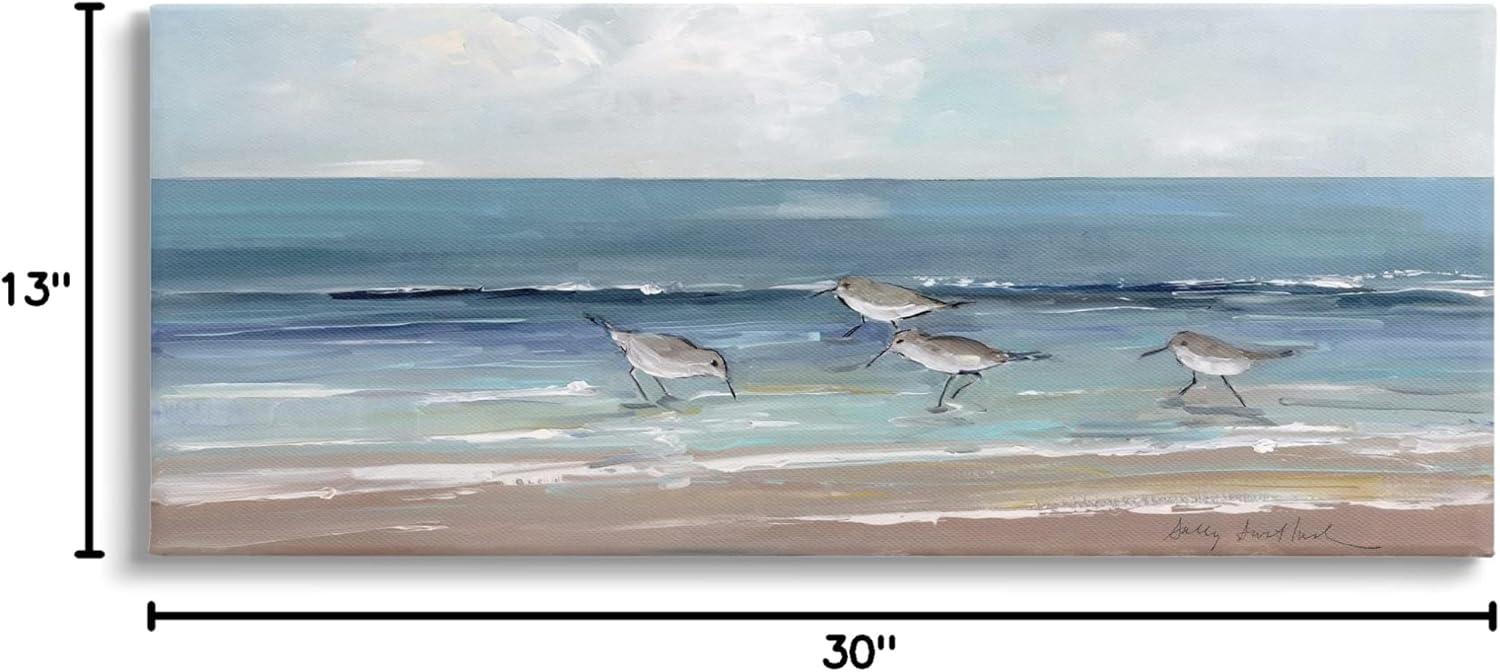 Stupell Industries Sandpipers Birds Cloudy Sky Beach Shore Painting, 30 x 13, Design by Sally Swatland