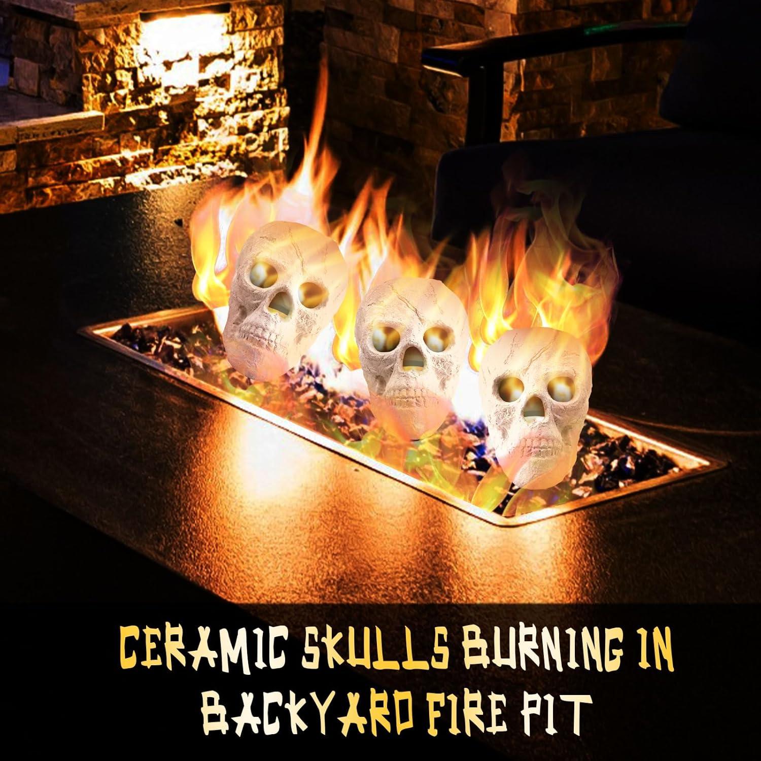 White Ceramic Fireproof Skull Bonfire Accessories, 9 Inch, 6 Pack