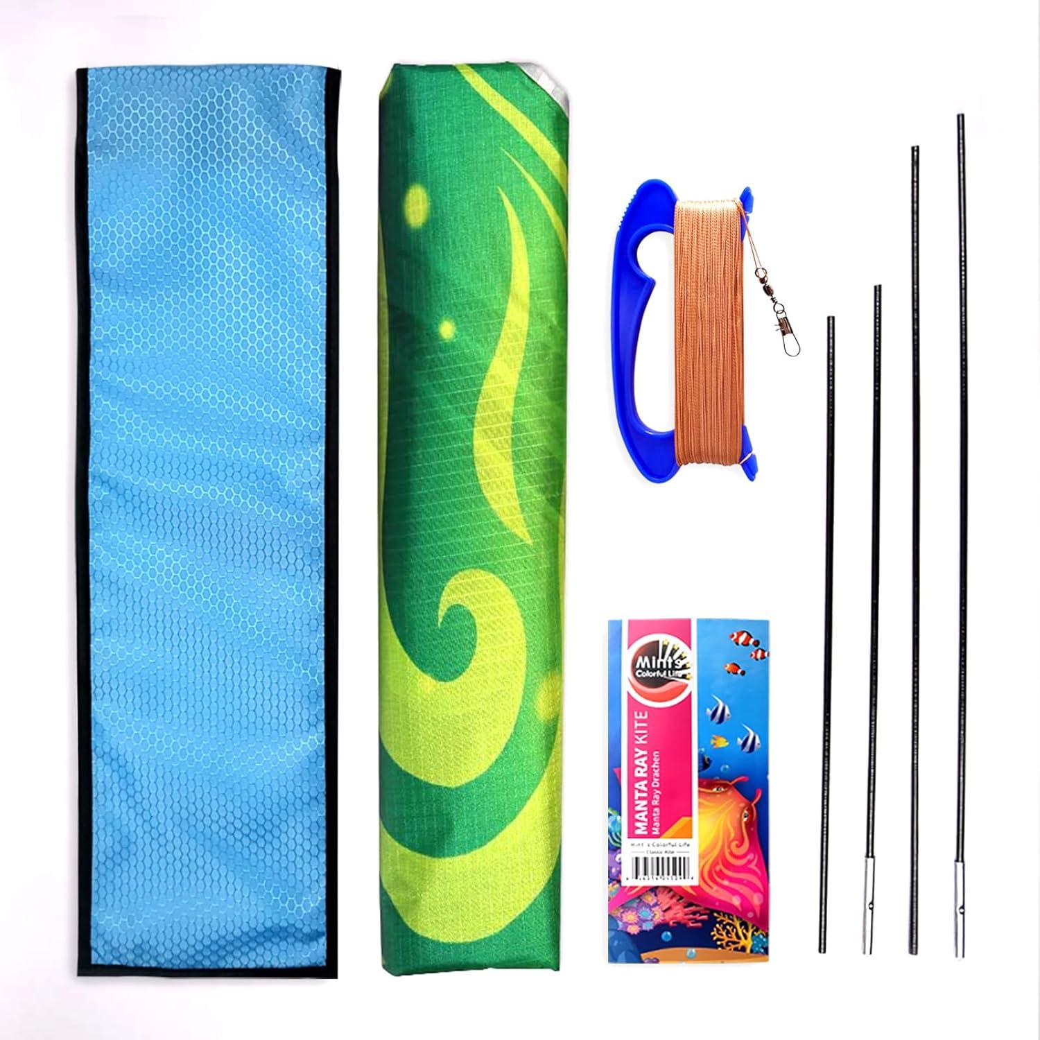 Mint's Colorful Life Devil Fish Kites for Kids AdultsEasy to Fly Delta Kite Single Line Large, Kite Handle Include (Green) Green