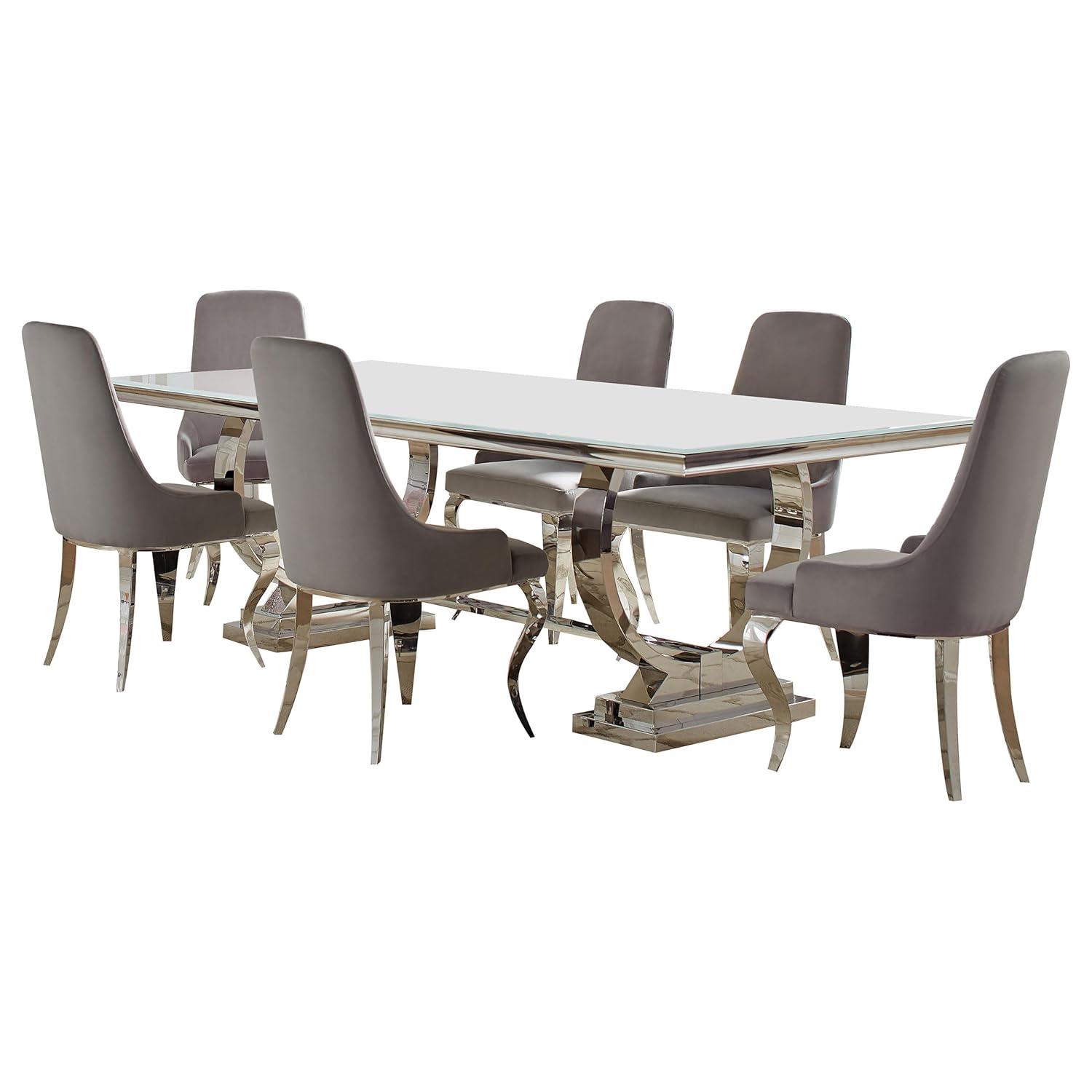 Coaster Antoine 7-Piece Modern Metal Rectangular Dining Set in Chrome and Gray