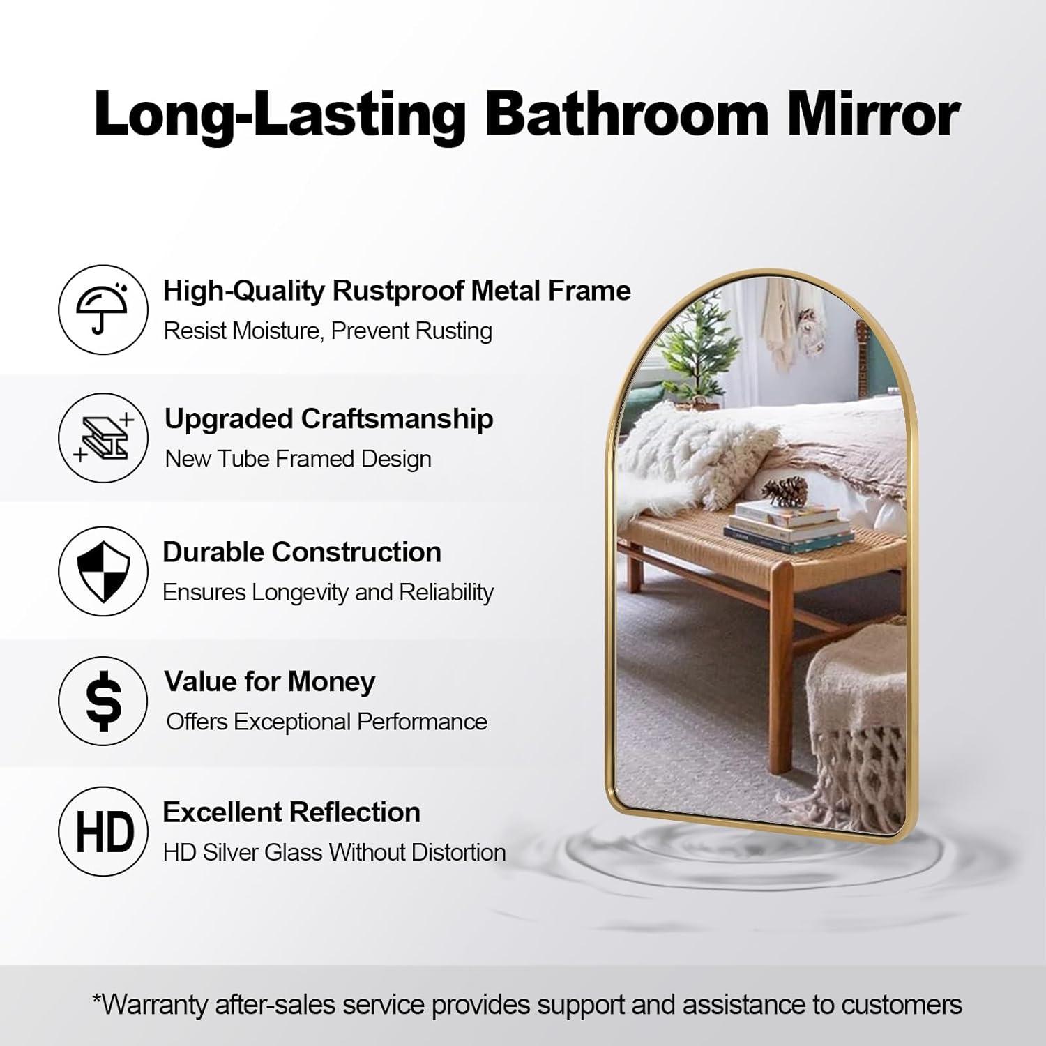 Arched Aluminum Alloy Framed Decorative Wall Mirror 20x30 - Gold