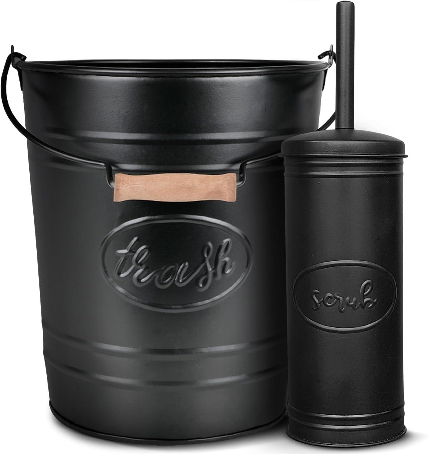 Jeromy Farmhouse Bathroom Accessory Set- Trash can, toilet brush