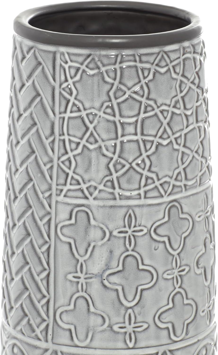 Bungalow Rose Ceramic Slim Engraved Patterned Decorative Gray Vase