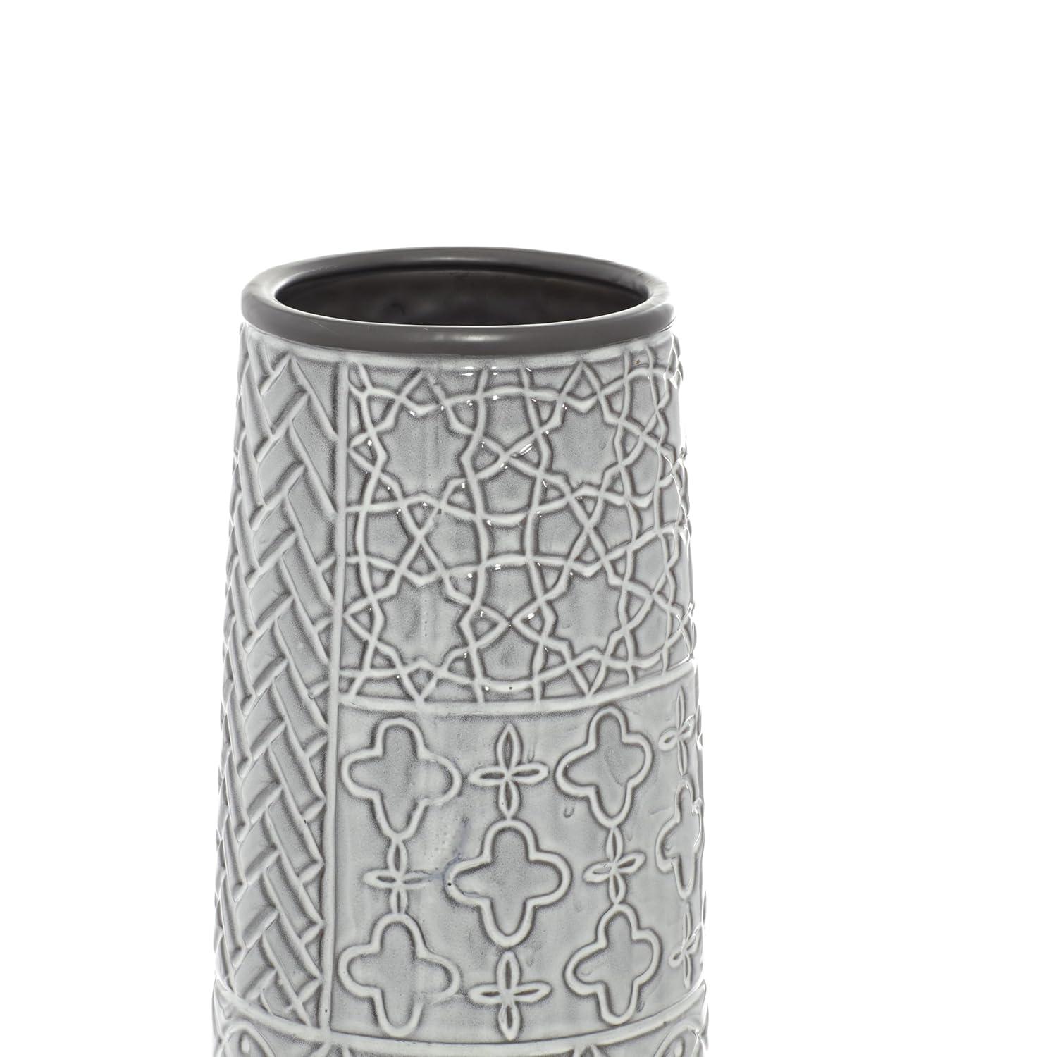 Bungalow Rose Ceramic Slim Engraved Patterned Decorative Gray Vase