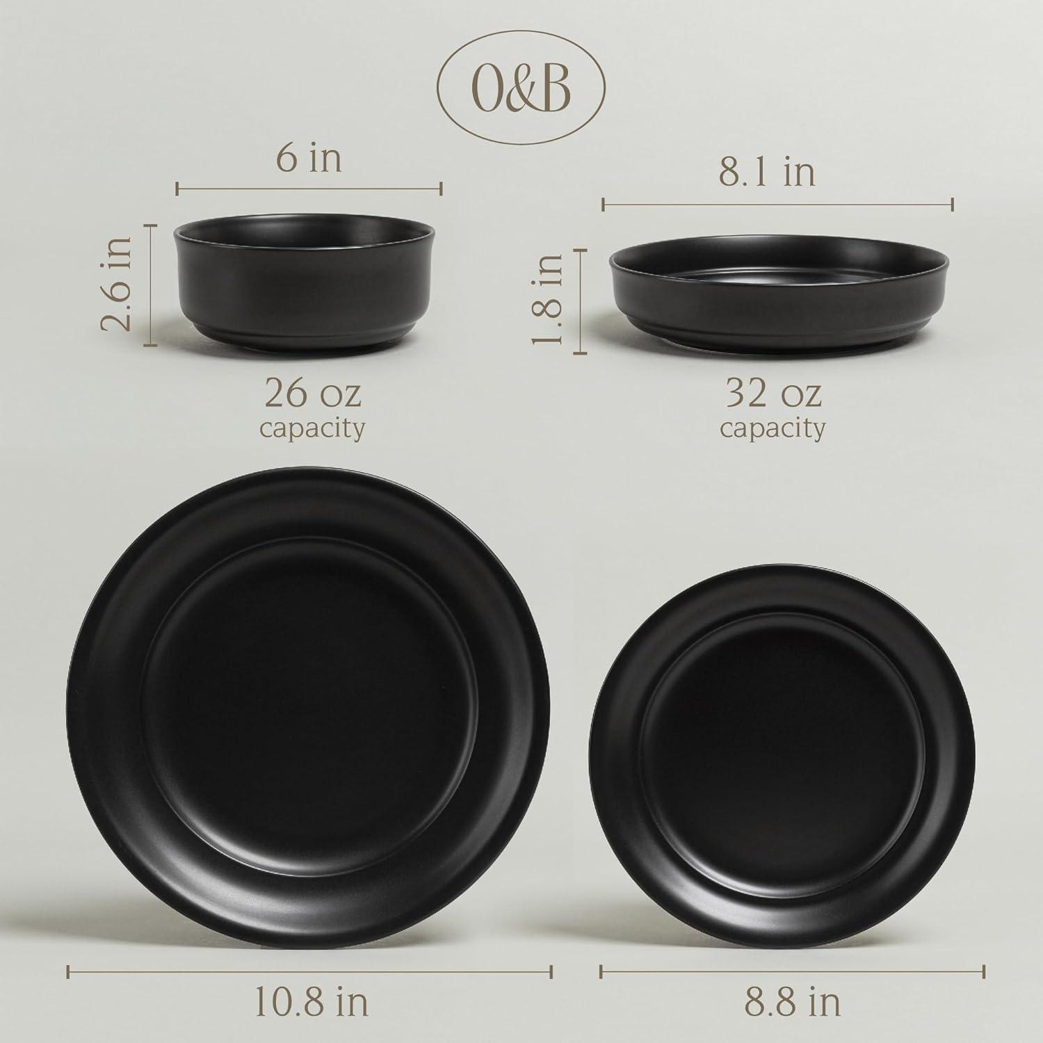 over&back Rimmed 16-Piece Semi Hand-Finished Stoneware Dinnerware Set, Service for 4